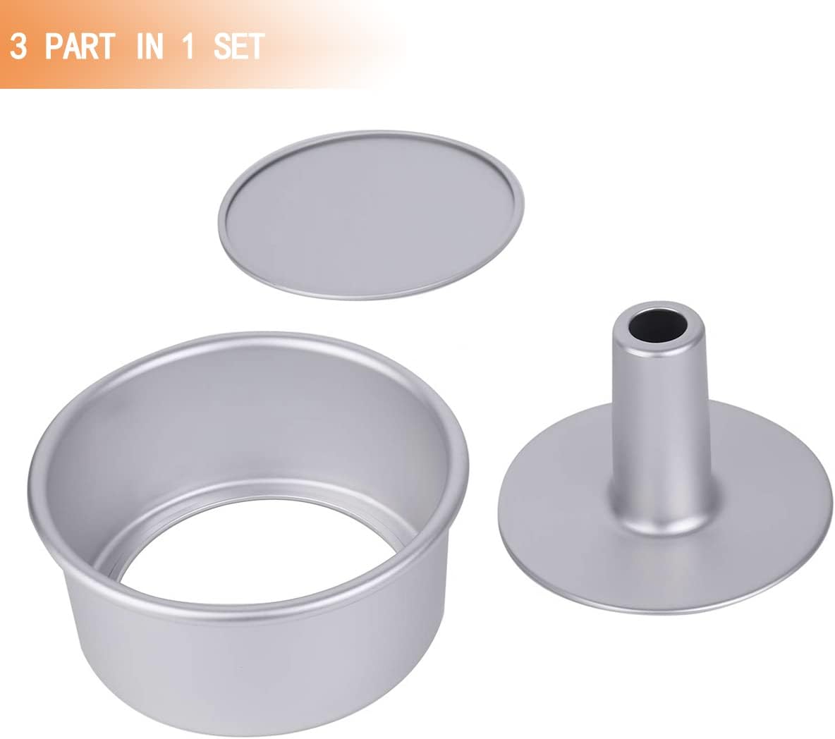 6 Inch Angel Food Cake Pan with Removable Bottom, Aluminum Round Tube Pan Chiffon Cake Mold Baking Tin - Image 2