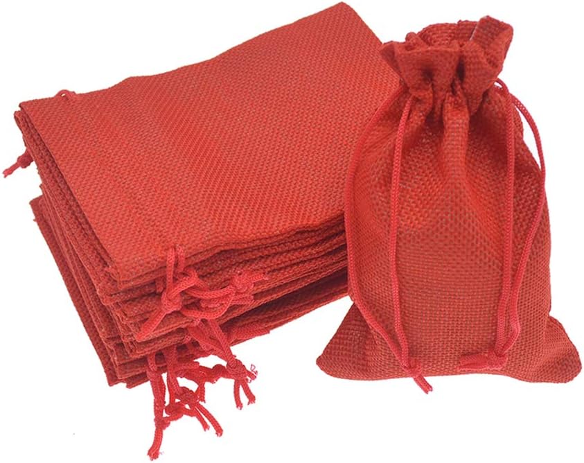 50Pcs Burlap Gift Bags 5 x 7 Inch, Red Linen Drawstring Christmas Candy Bags, Jute Sacks Jewelry Pouches Wedding Party Favor Bags - Image 1