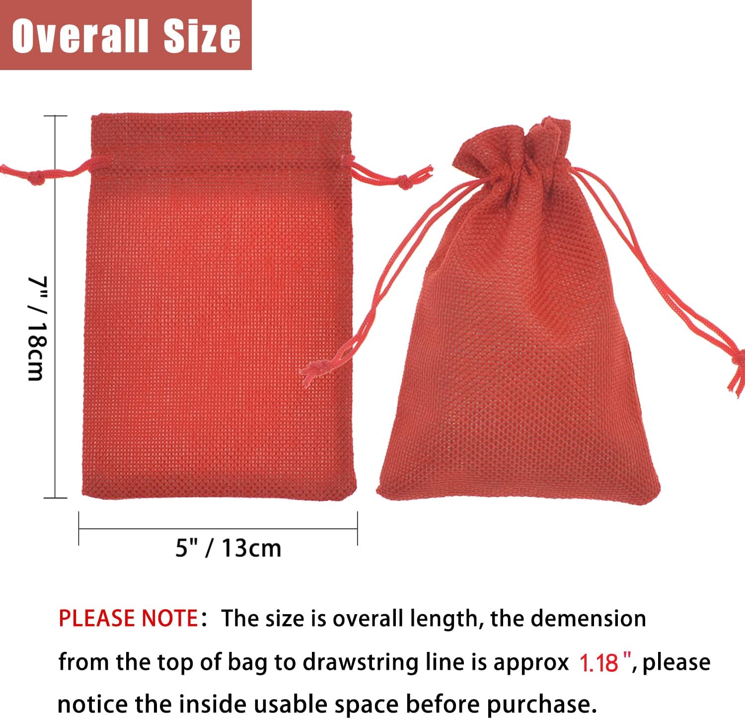 50Pcs Burlap Gift Bags 5 x 7 Inch, Red Linen Drawstring Christmas Candy Bags, Jute Sacks Jewelry Pouches Wedding Party Favor Bags - Image 4