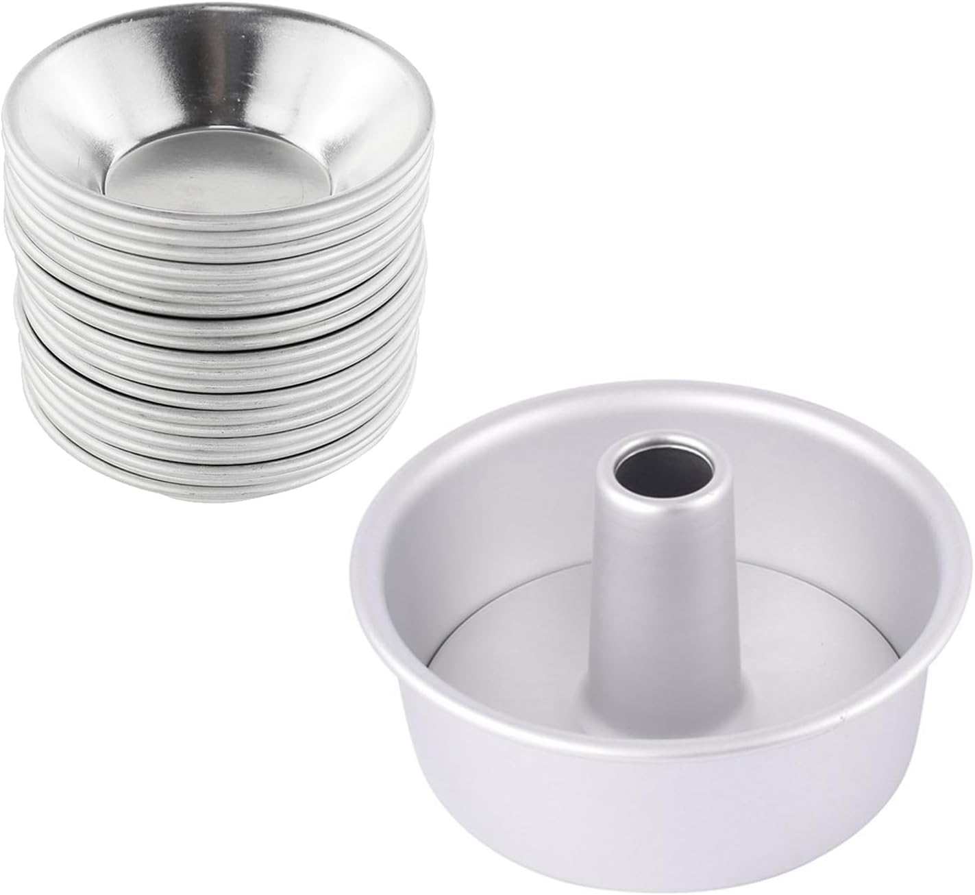 Cake Molds for Baking Bundle, 6 Inch Angel Food Cake Pan with Removable Bottom & 20Pcs Mini Tart Pans - Image 1