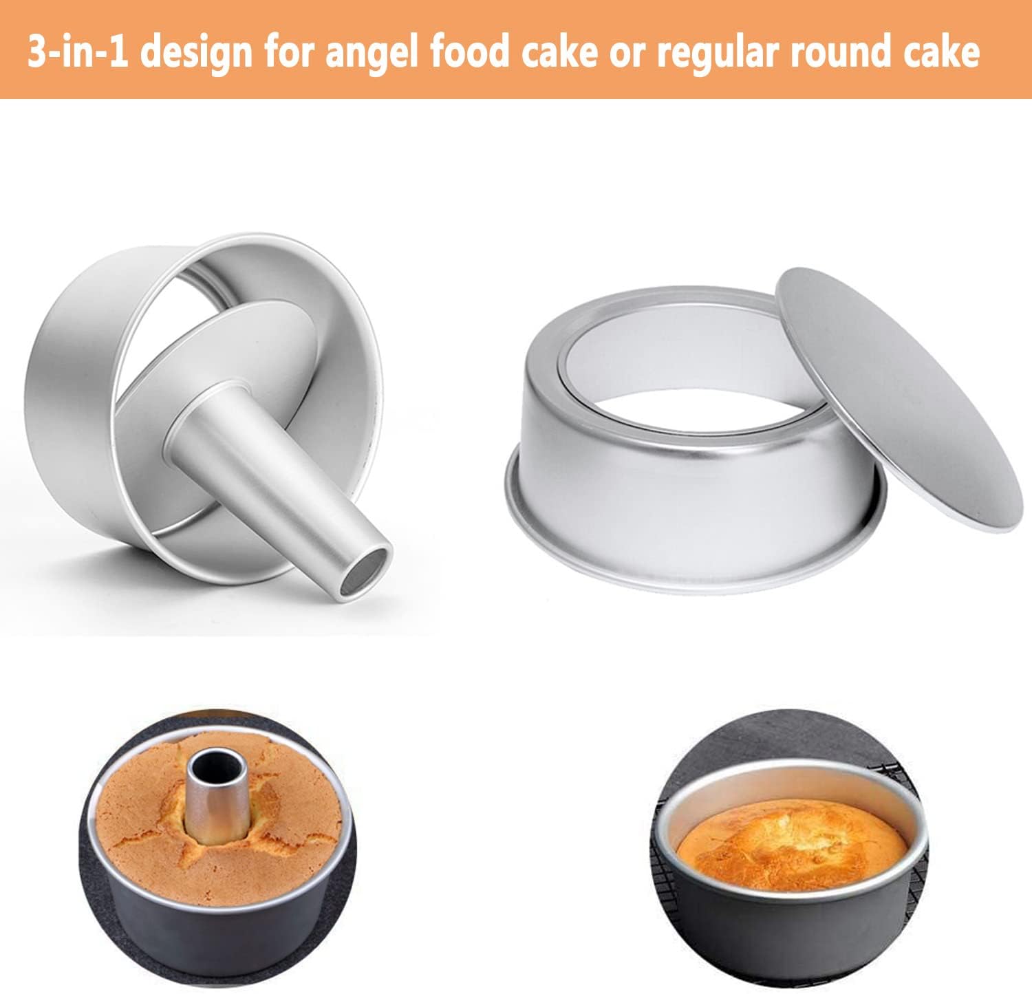 Cake Molds for Baking Bundle, 6 Inch Angel Food Cake Pan with Removable Bottom & 20Pcs Mini Tart Pans - Image 3