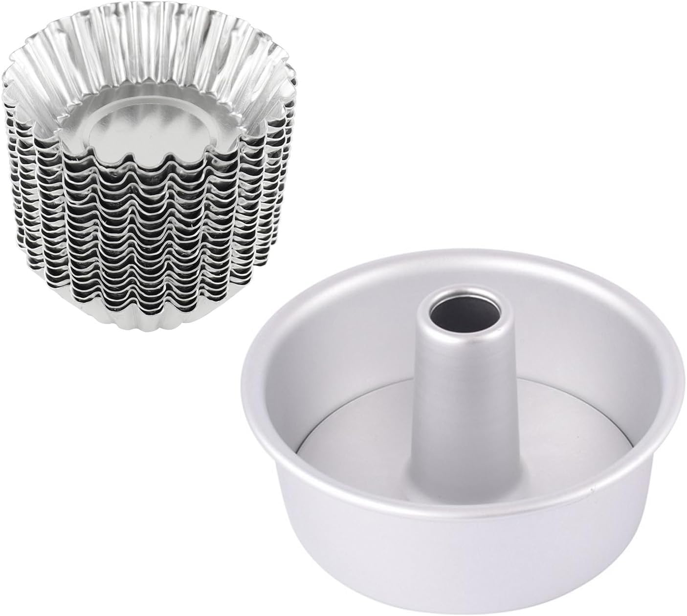 Cake Molds for Baking Bundle, 6 Inch Angel Food Cake Pan & 20pcs Egg Tart Molds - Image 1