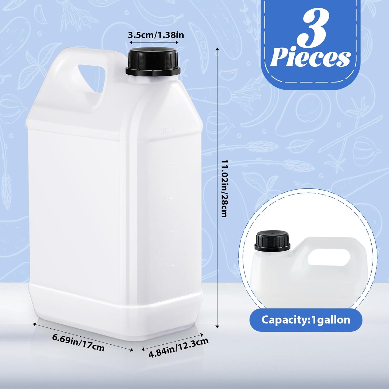 3 Pcs 1 Gallon Plastic Jug with Lids Square Empty Storage Containers Hdpe Carboy Plastic Jar Containers for Milk Water Beverage Oil Liquids (Translucent Color) - Image 2