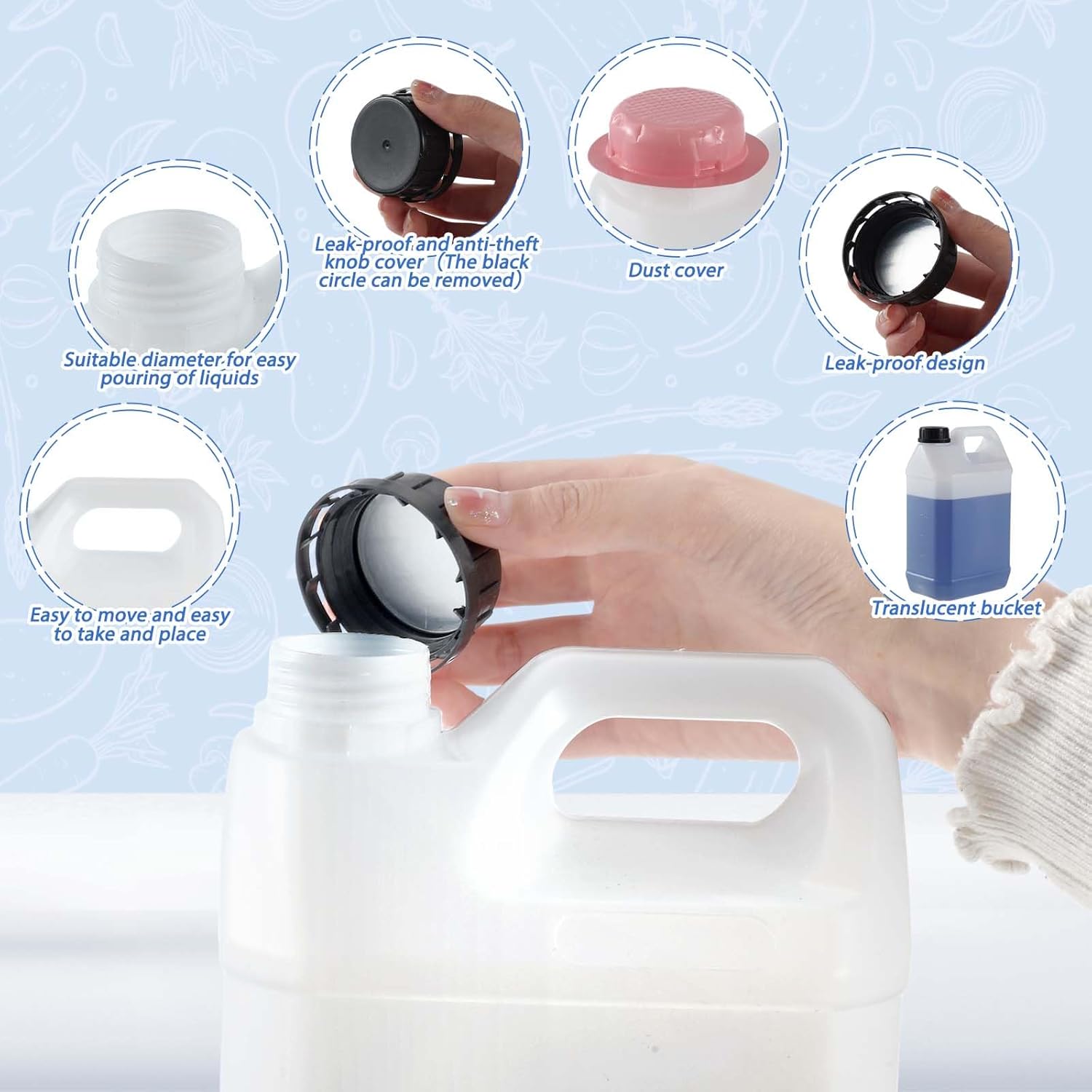 3 Pcs 1 Gallon Plastic Jug with Lids Square Empty Storage Containers Hdpe Carboy Plastic Jar Containers for Milk Water Beverage Oil Liquids (Translucent Color) - Image 3