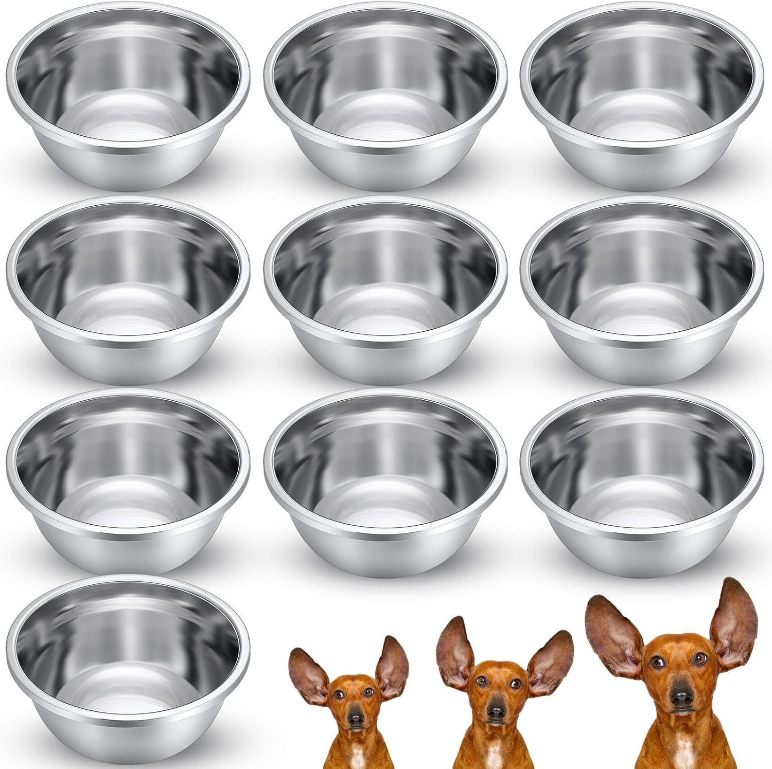 10 Pcs 8 Cup Metal Dog Bowls Stainless Steel Thickened Food Bowls Travel Kennel Food and Water Dish for Medium Large Size Dogs Cats, 64 Oz, Dishwasher Safe - Image 1
