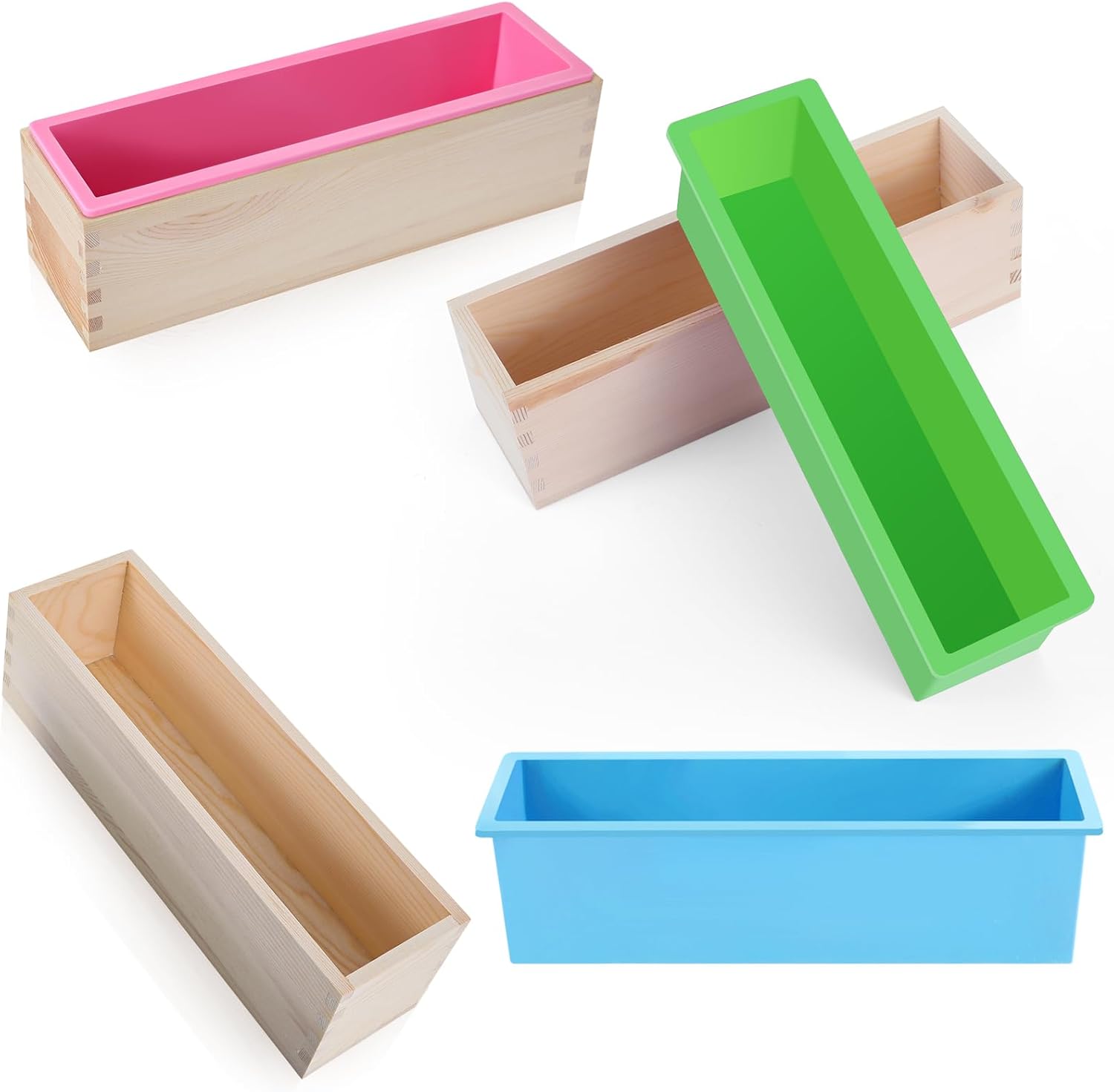 3 Pcs 42oz Soap Loaf Mold Flexible Rectangular Silicone Soap Molds Wood Box Tray Making Supplies for Homemade Craft DIY Tool(Green, Pink, Blue) - Image 1