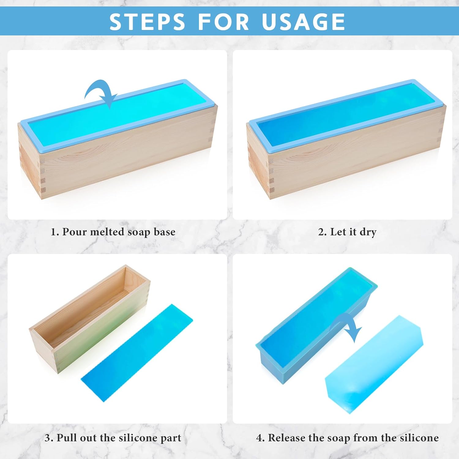 3 Pcs 42oz Soap Loaf Mold Flexible Rectangular Silicone Soap Molds Wood Box Tray Making Supplies for Homemade Craft DIY Tool(Green, Pink, Blue) - Image 2