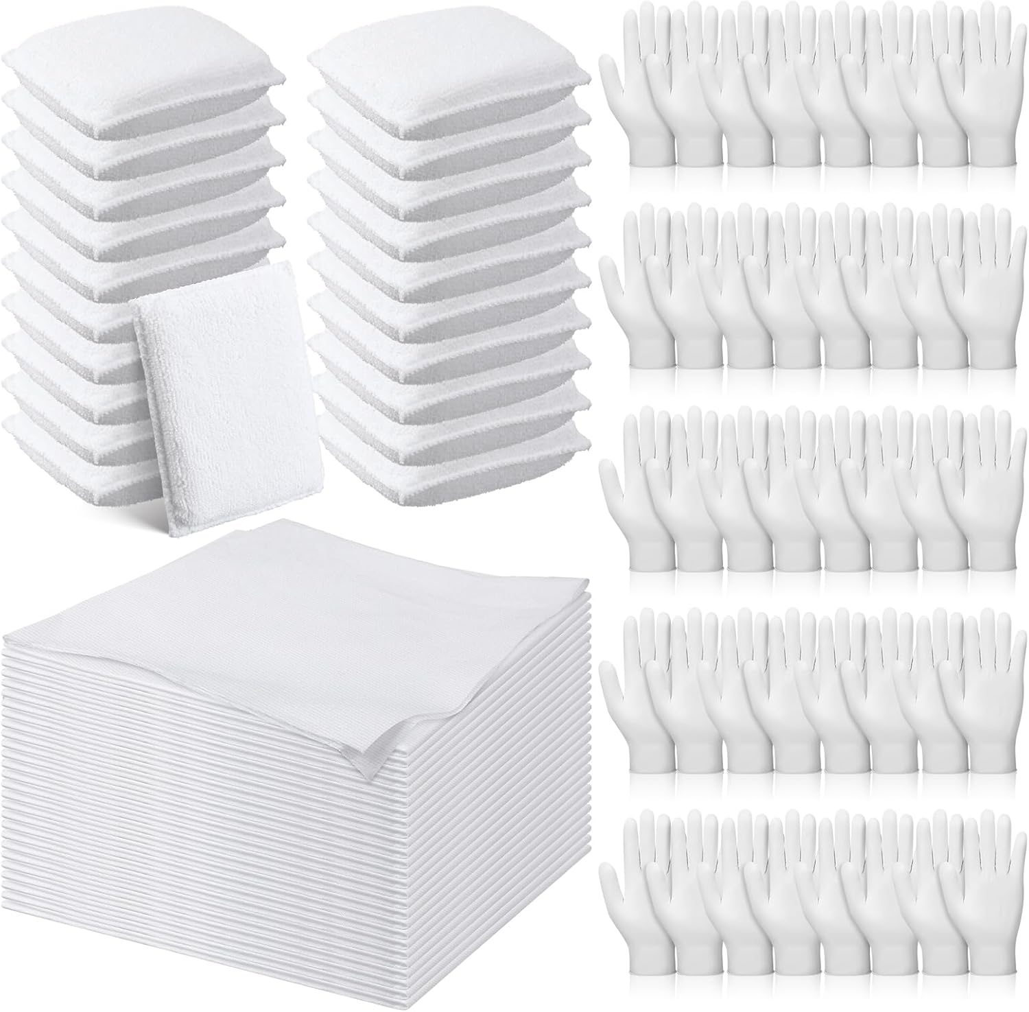 60 Pcs Wood Staining Applicator Kit Include Microfiber Sponge Applicator Pads Cotton Lint Free Cloth Disposable Nitrile Gloves for Wood Stain and Oil Based Finishes - Image 1