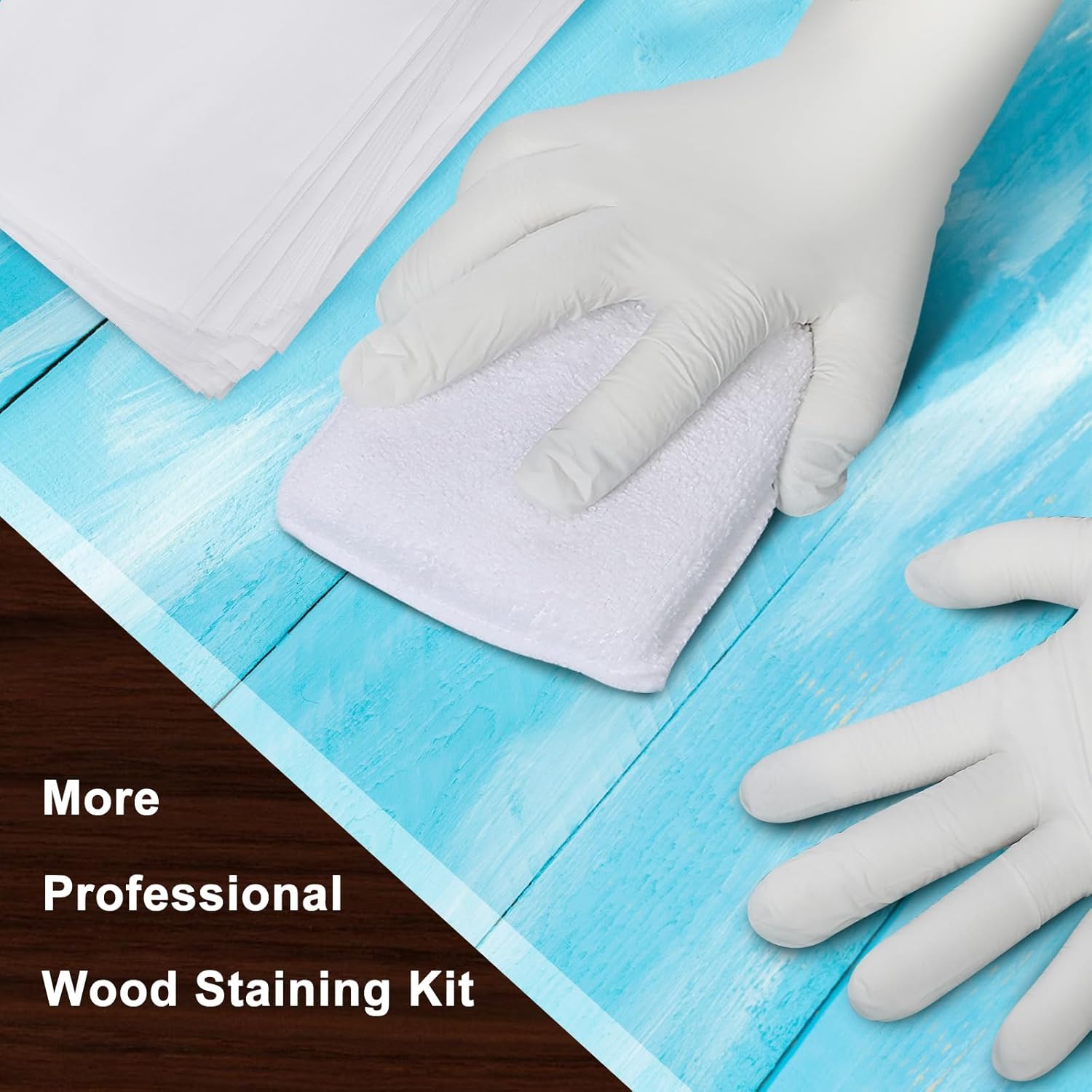 60 Pcs Wood Staining Applicator Kit Include Microfiber Sponge Applicator Pads Cotton Lint Free Cloth Disposable Nitrile Gloves for Wood Stain and Oil Based Finishes - Image 2