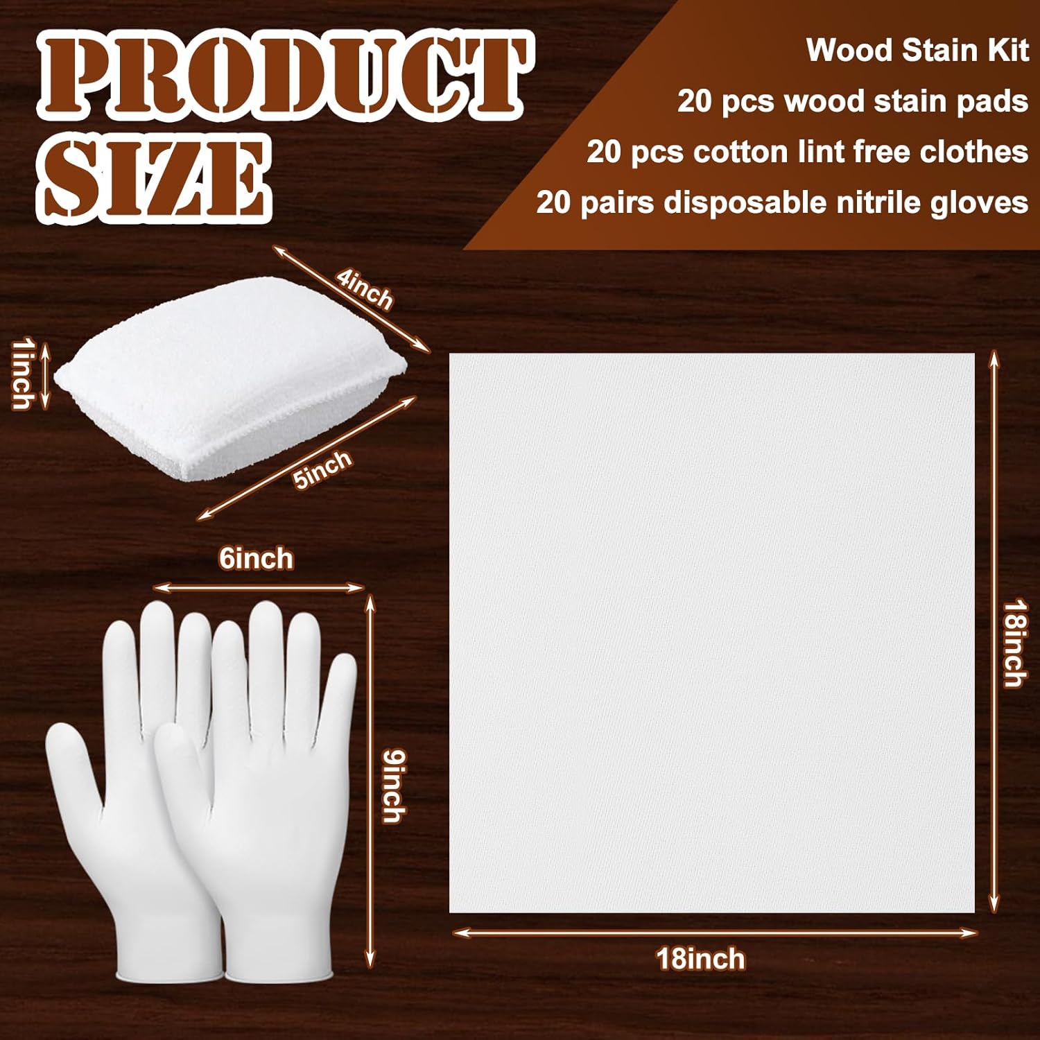 60 Pcs Wood Staining Applicator Kit Include Microfiber Sponge Applicator Pads Cotton Lint Free Cloth Disposable Nitrile Gloves for Wood Stain and Oil Based Finishes - Image 3