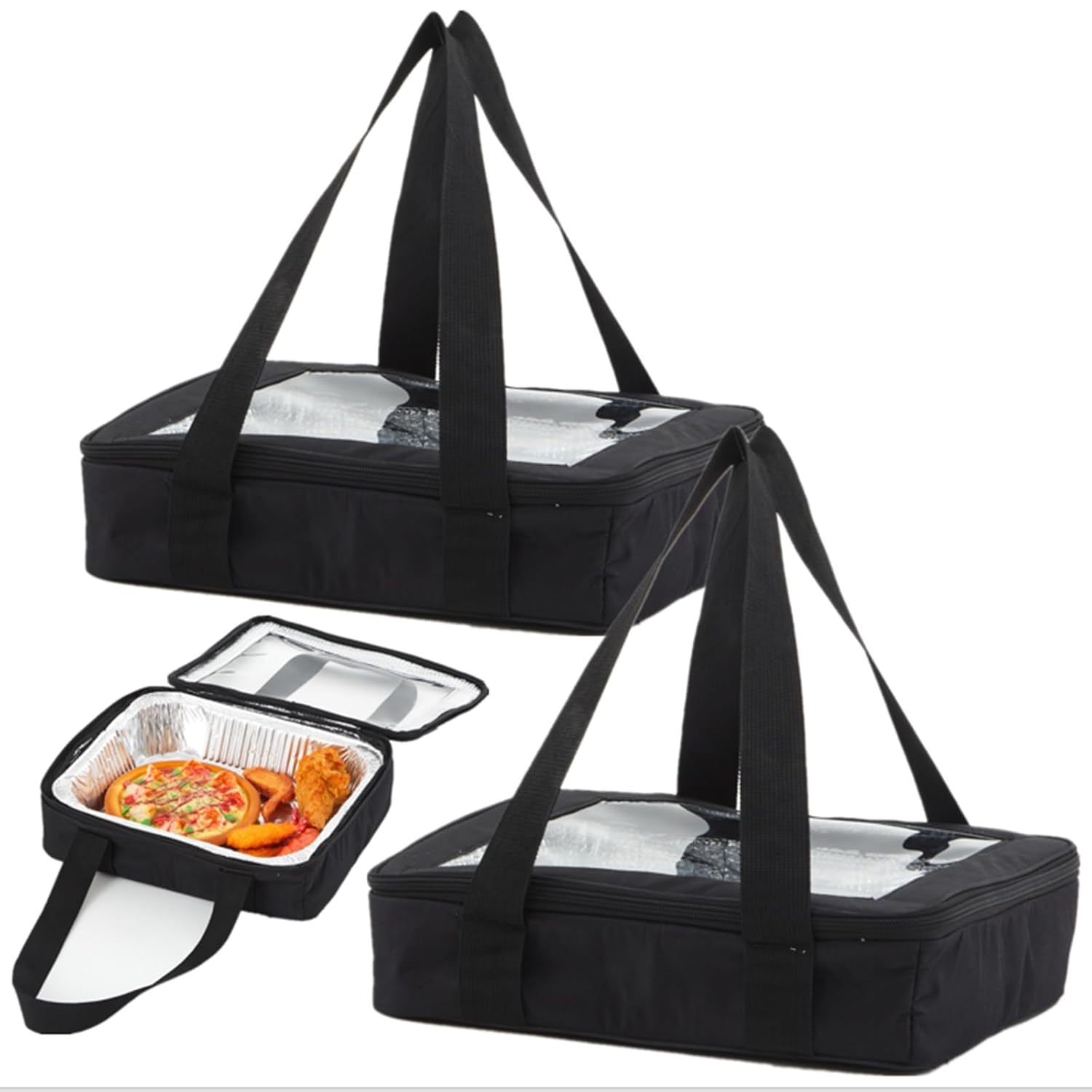 2 Pcs Foil Pan Carrier with Lid, Oxford Cloth Foil Pan Holder with Handle for Hot or Cold Food, Fits 9