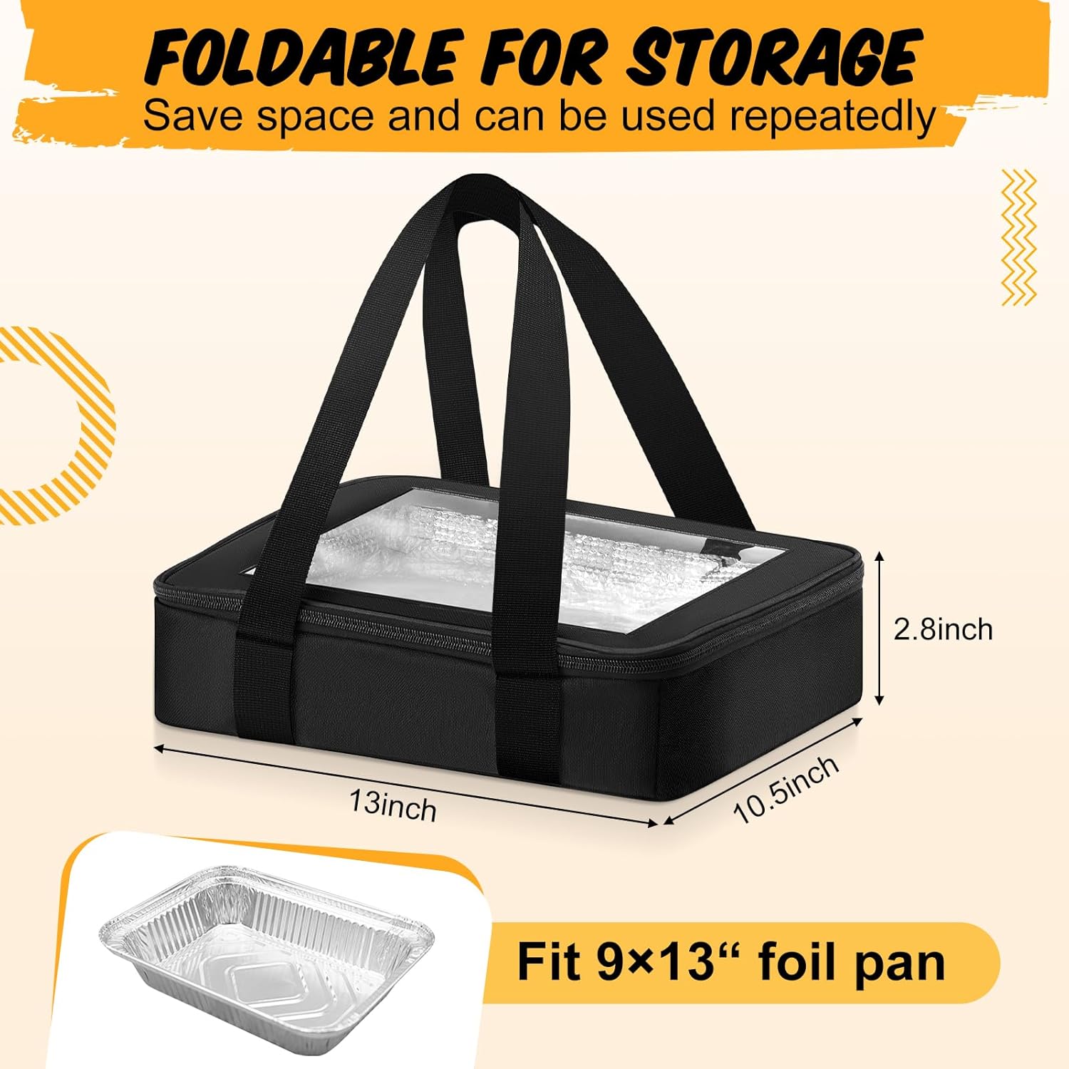 2 Pcs Foil Pan Carrier with Lid, Oxford Cloth Foil Pan Holder with Handle for Hot or Cold Food, Fits 9