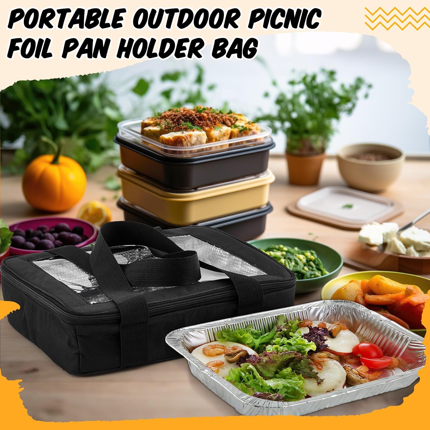 2 Pcs Foil Pan Carrier with Lid, Oxford Cloth Foil Pan Holder with Handle for Hot or Cold Food, Fits 9