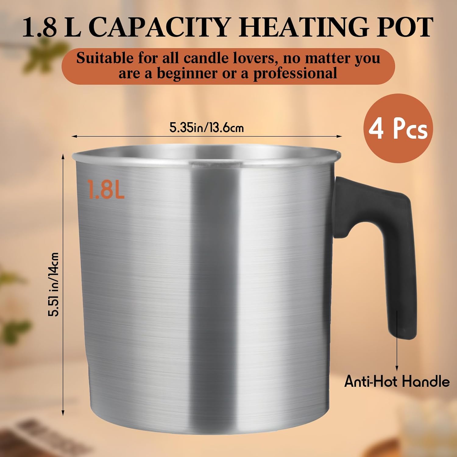 Ziliny 4 Pcs Candle Making Pouring Pot Wax Pouring Pitcher with Dripless Spout and Heat Resisting Handle Aluminum Wax Melter for Christmas DIY Candle Making Kits Gift(1.8 L) - Image 2