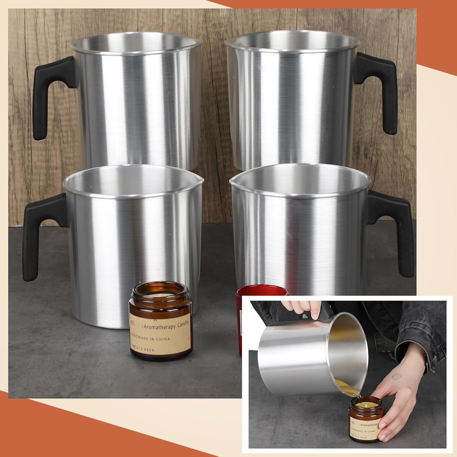 Ziliny 4 Pcs Candle Making Pouring Pot Wax Pouring Pitcher with Dripless Spout and Heat Resisting Handle Aluminum Wax Melter for Christmas DIY Candle Making Kits Gift(1.8 L) - Image 6