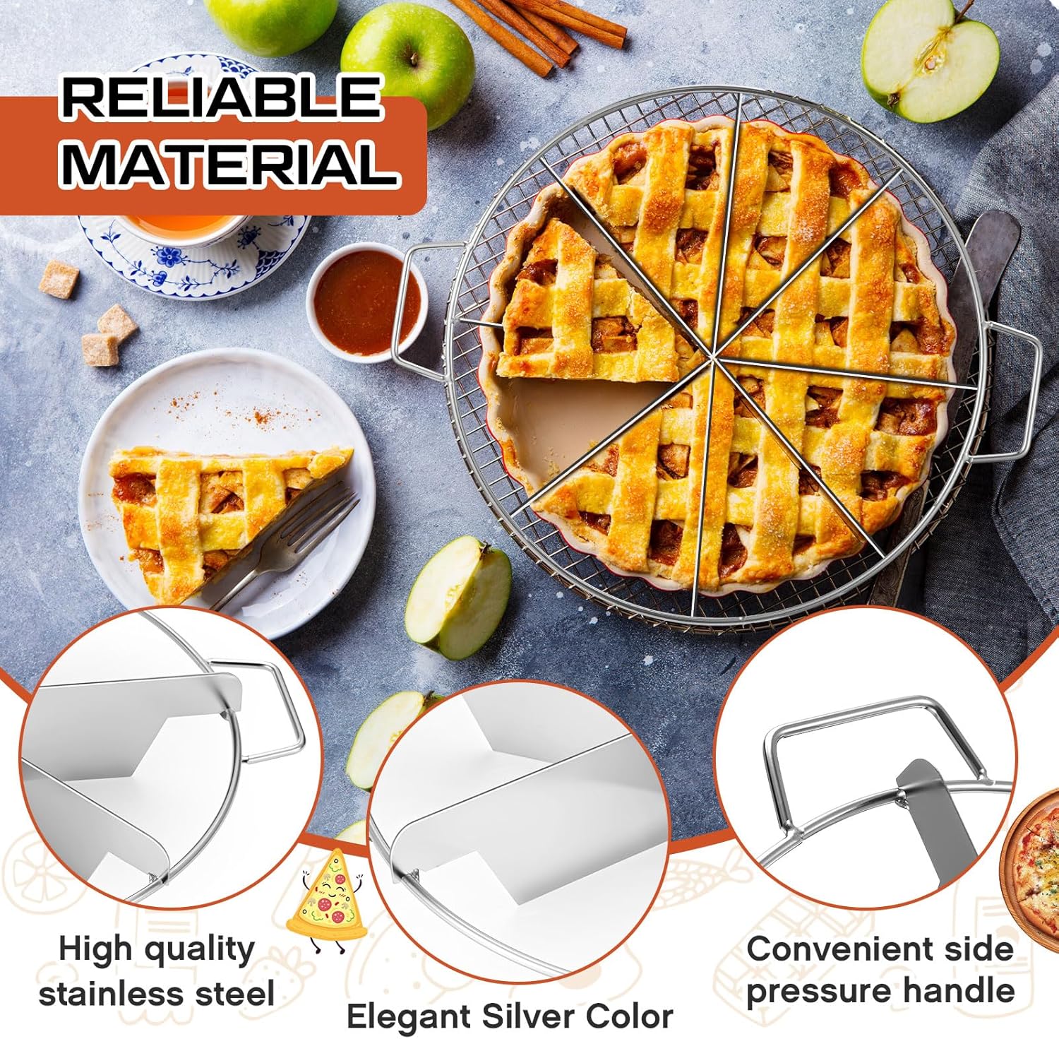 3 Pieces 8-cut, 7-cut and 6-cut Pie Cutter 10.6 Inches Diameter Stainless Steel Pie Slicer Rust Proof Cake Divider with Side Handle Pie Cutter Press for Commercial Home - Image 3
