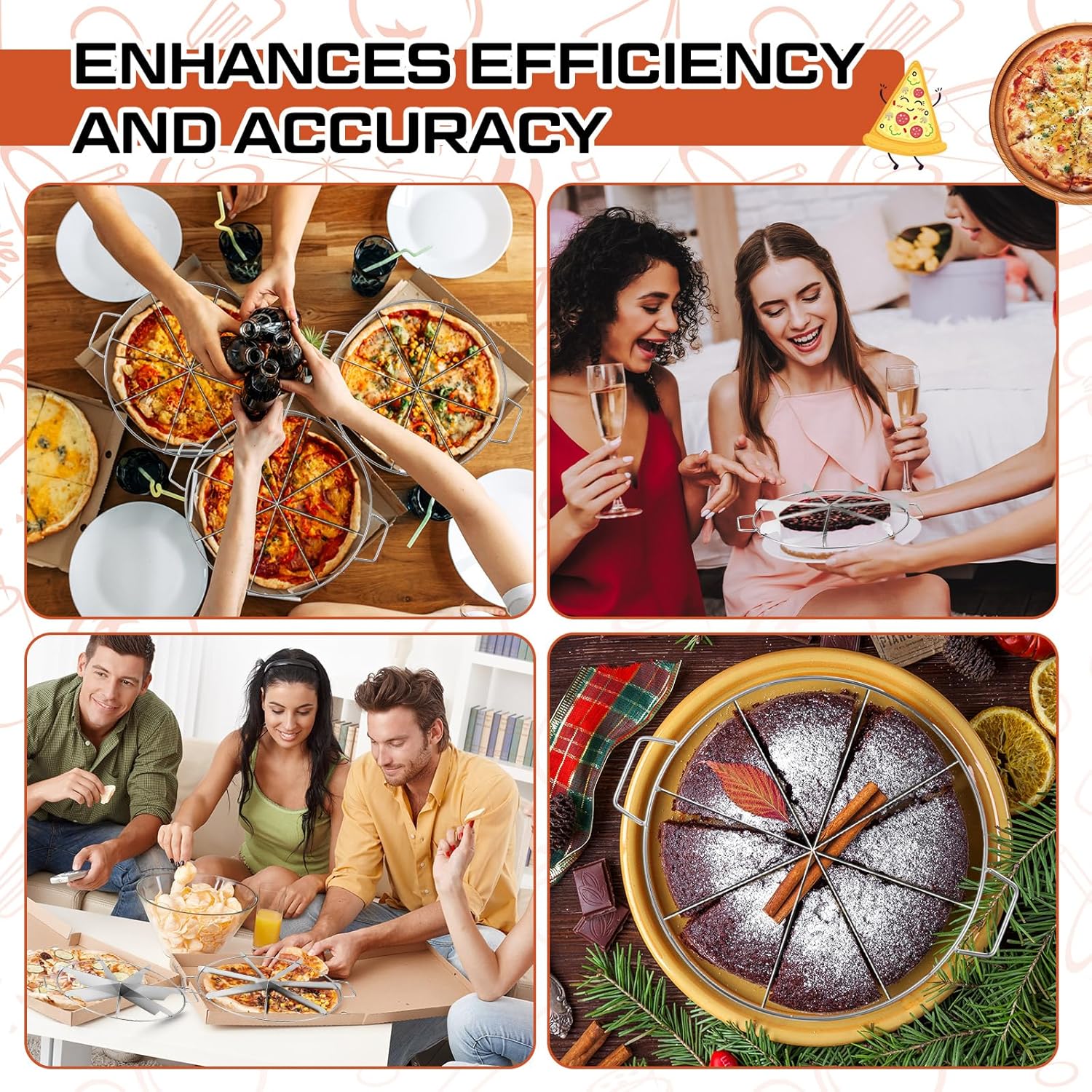 3 Pieces 8-cut, 7-cut and 6-cut Pie Cutter 10.6 Inches Diameter Stainless Steel Pie Slicer Rust Proof Cake Divider with Side Handle Pie Cutter Press for Commercial Home - Image 4