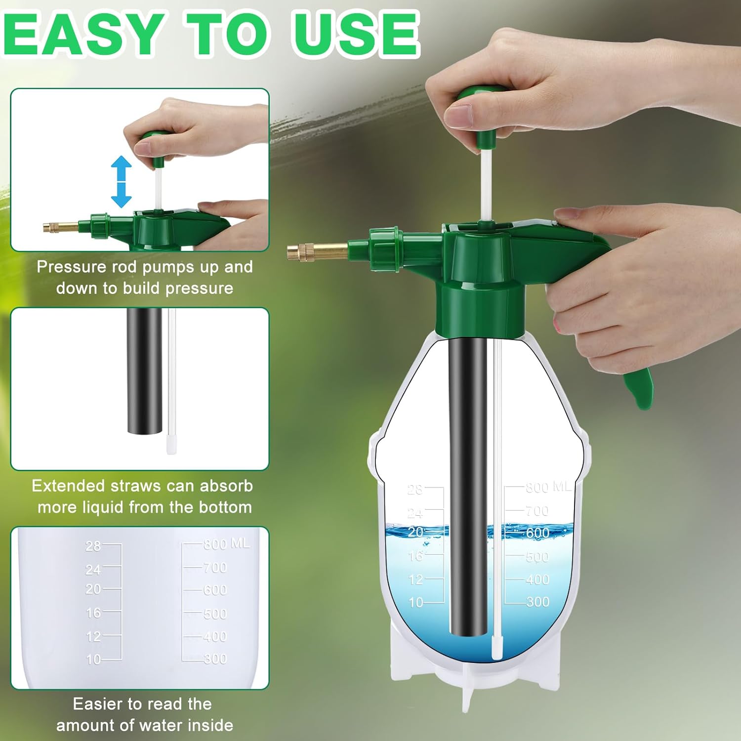 2 Pcs 27 oz Handheld Pump Spray Bottle Garden Mister Spray Bottles Lawn Pressure Hand Pump Sprayer with Adjustable Nozzle for Chemicals Watering Weeds Plants and Cleaning (Green) - Image 4
