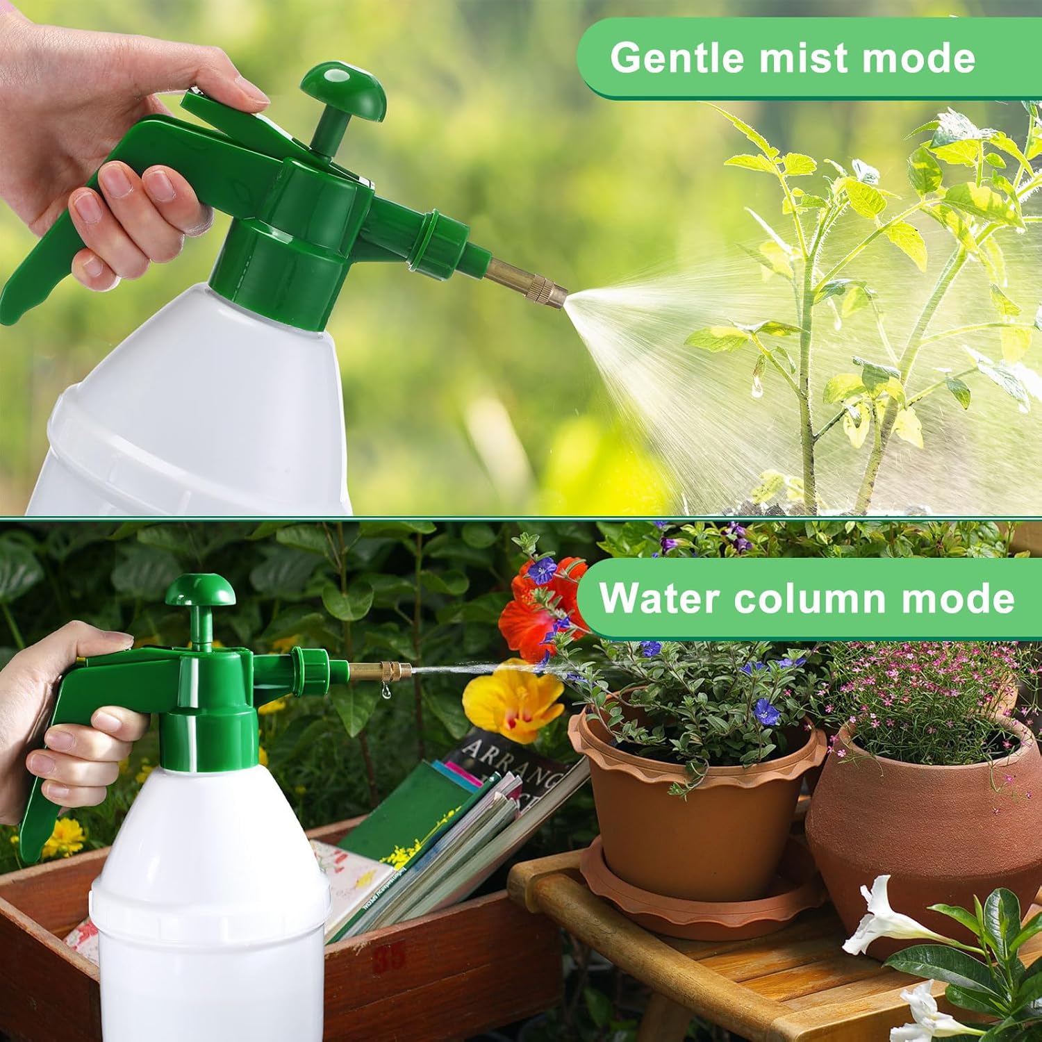 2 Pcs 27 oz Handheld Pump Spray Bottle Garden Mister Spray Bottles Lawn Pressure Hand Pump Sprayer with Adjustable Nozzle for Chemicals Watering Weeds Plants and Cleaning (Green) - Image 5