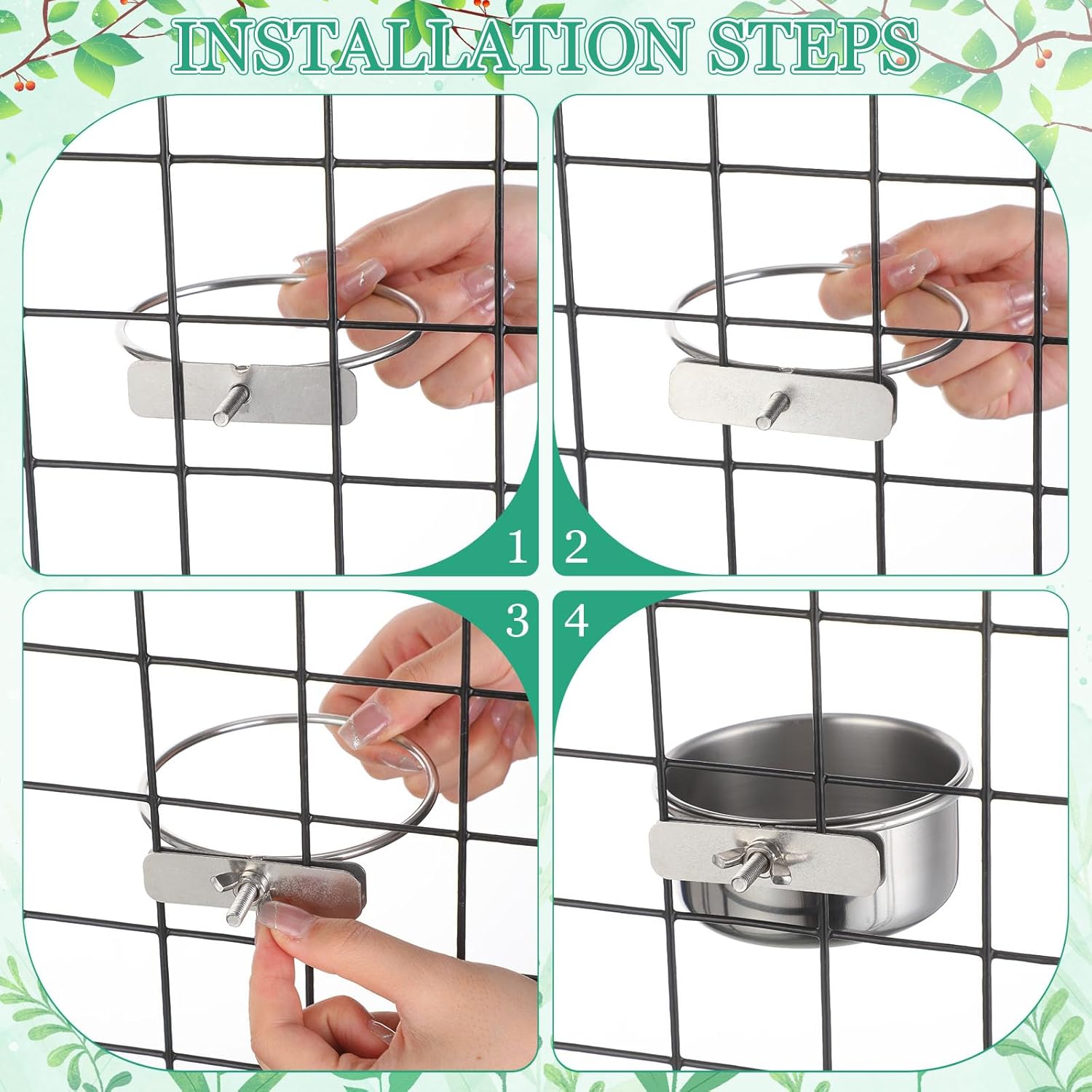 24 Pcs Stainless Steel Parrot Food Bowls Bulk 10 oz Bird Feeding Dish Cups for Cages Bird Bowls with Clamp Pet Water Feeders Cage Accessories for Parakeet Parrot Budgie Rabbit Chicken - Image 4