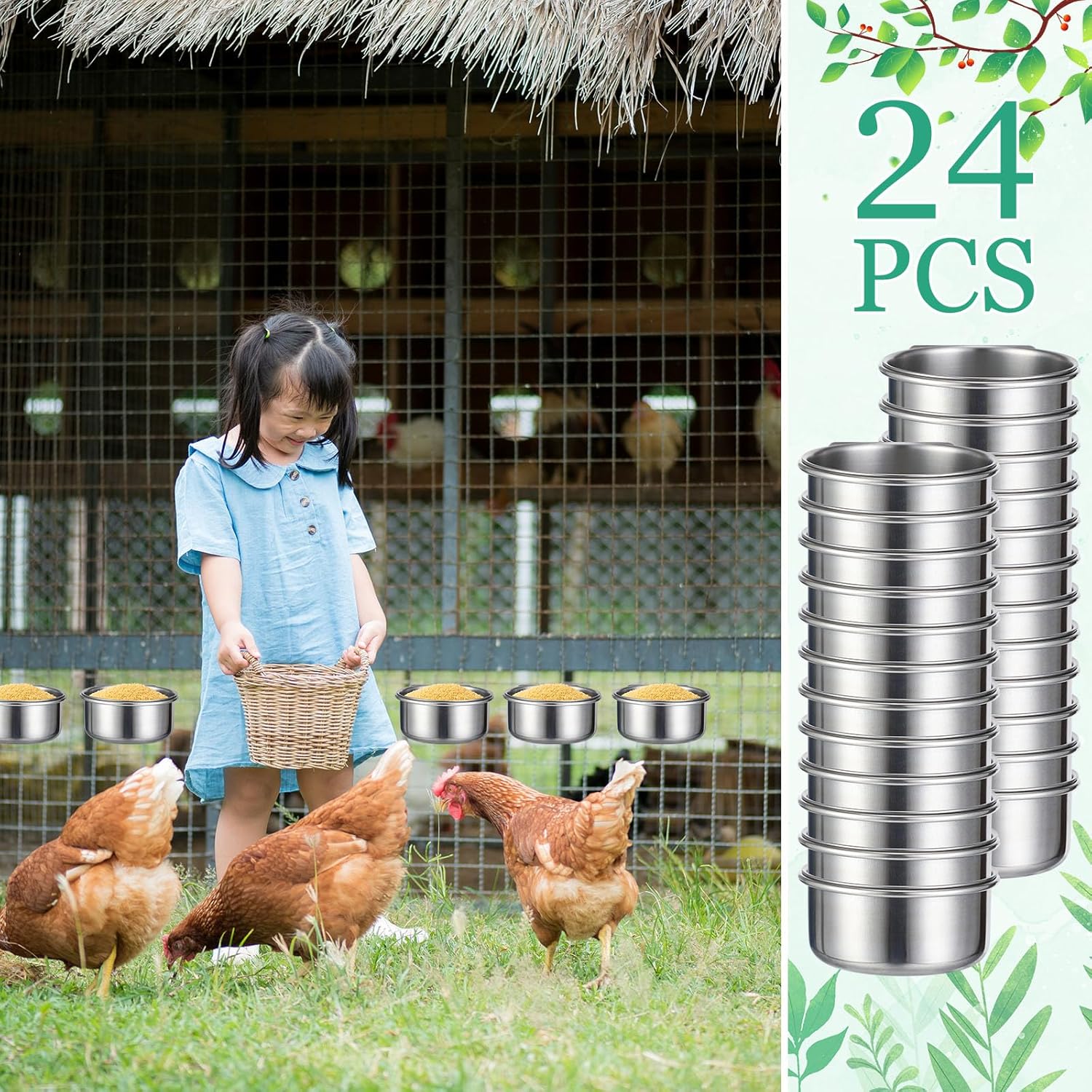 24 Pcs Stainless Steel Parrot Food Bowls Bulk 10 oz Bird Feeding Dish Cups for Cages Bird Bowls with Clamp Pet Water Feeders Cage Accessories for Parakeet Parrot Budgie Rabbit Chicken - Image 6