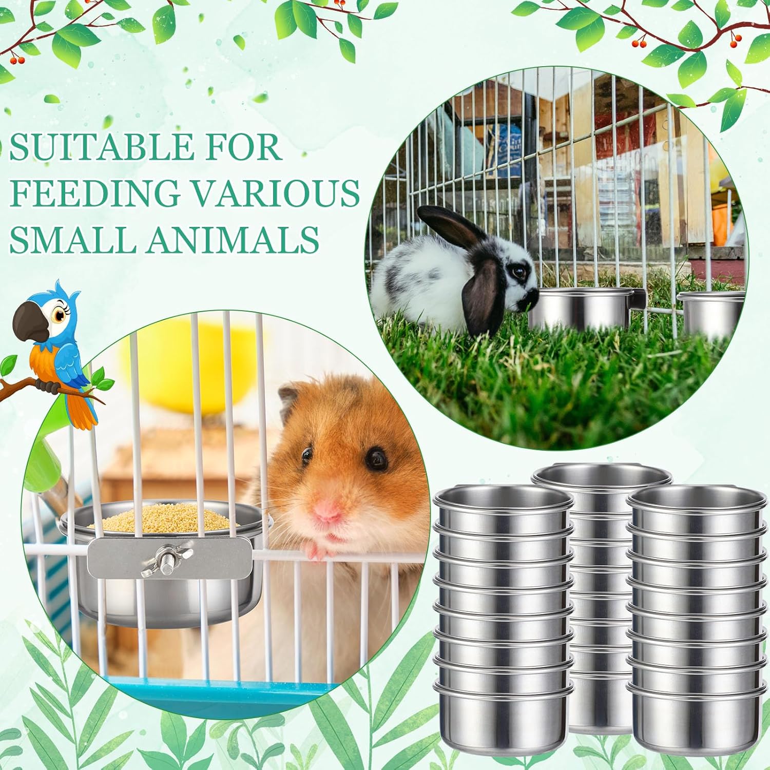 24 Pcs Stainless Steel Parrot Food Bowls Bulk 10 oz Bird Feeding Dish Cups for Cages Bird Bowls with Clamp Pet Water Feeders Cage Accessories for Parakeet Parrot Budgie Rabbit Chicken - Image 7