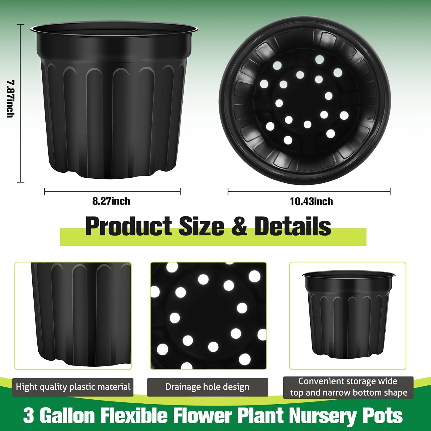 30 Pcs 3 Gallon Plant Nursery Pots Bulk Flexible Plastic Pots for Plants Thickened Soft Seed Starting Container with Drainage Hole Garden Pot Flower Container for Succulents Seedlings - Image 2