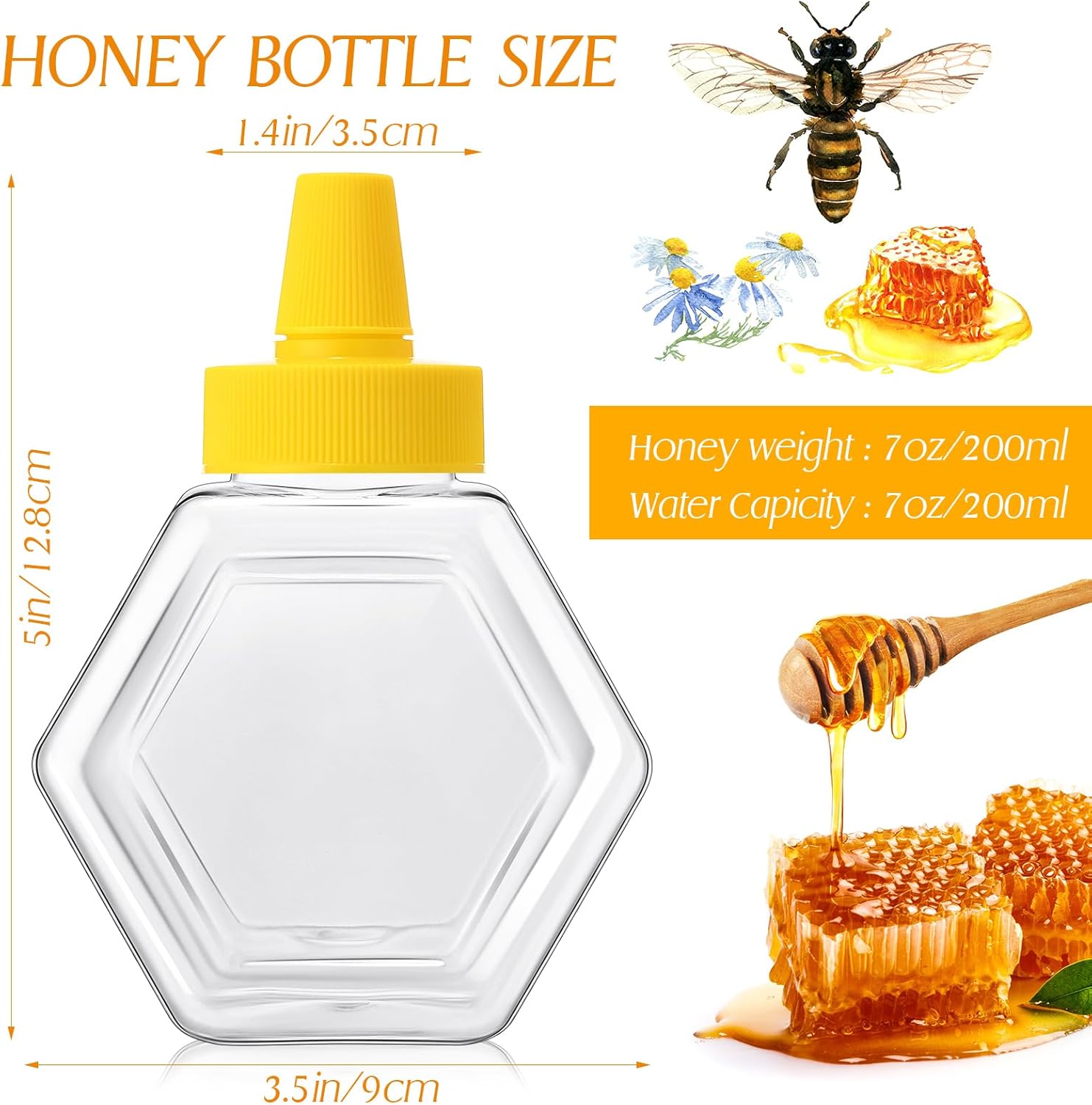 64 Pcs 7 oz Honey Squeeze Bottle Plastic Empty Beehive Bottle Jar with Spout Lid Clear Refillable Honey Containers for Condiment Storing and Dispensing Dispenser (Hexagon) - Image 2