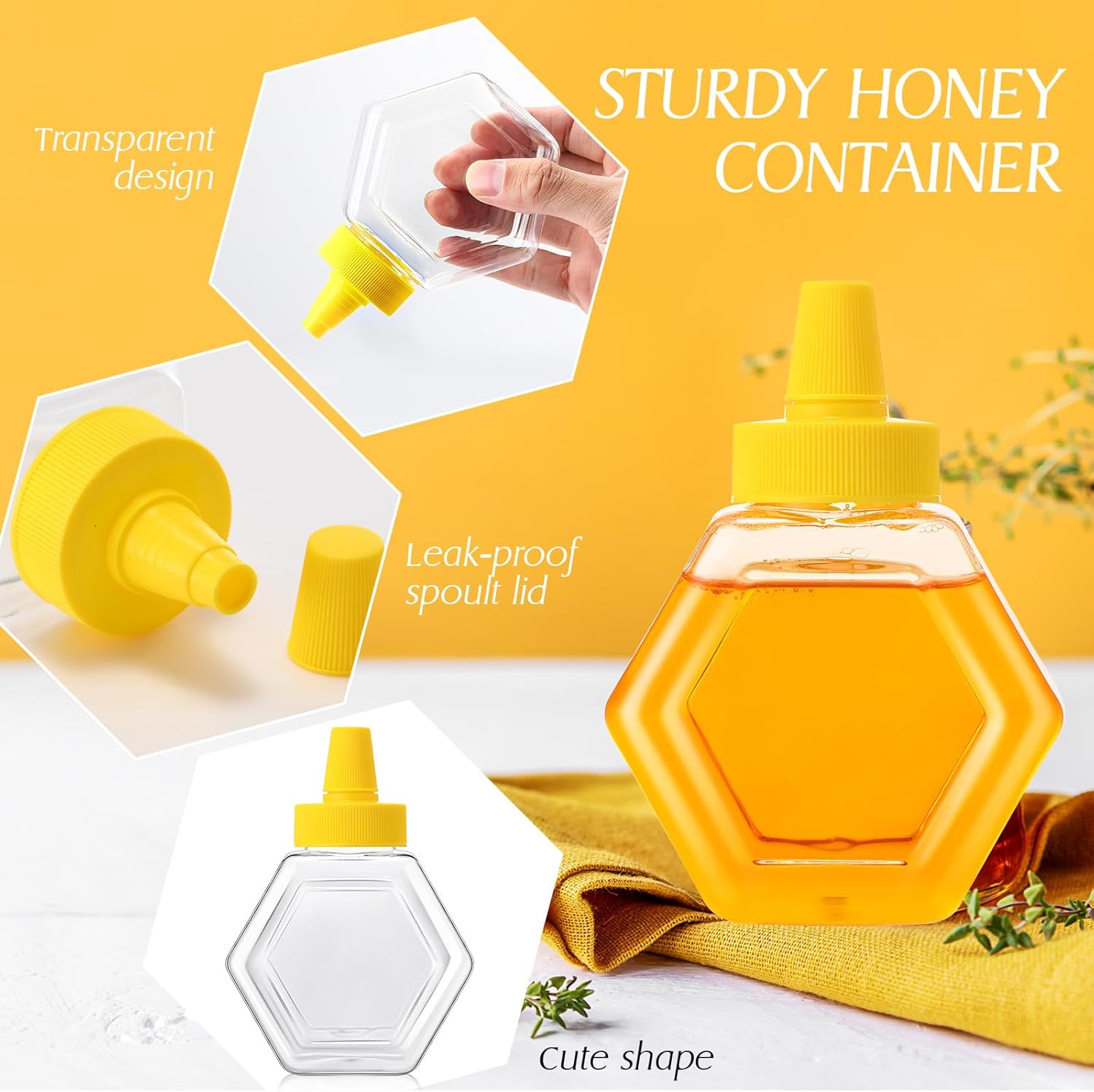 64 Pcs 7 oz Honey Squeeze Bottle Plastic Empty Beehive Bottle Jar with Spout Lid Clear Refillable Honey Containers for Condiment Storing and Dispensing Dispenser (Hexagon) - Image 3