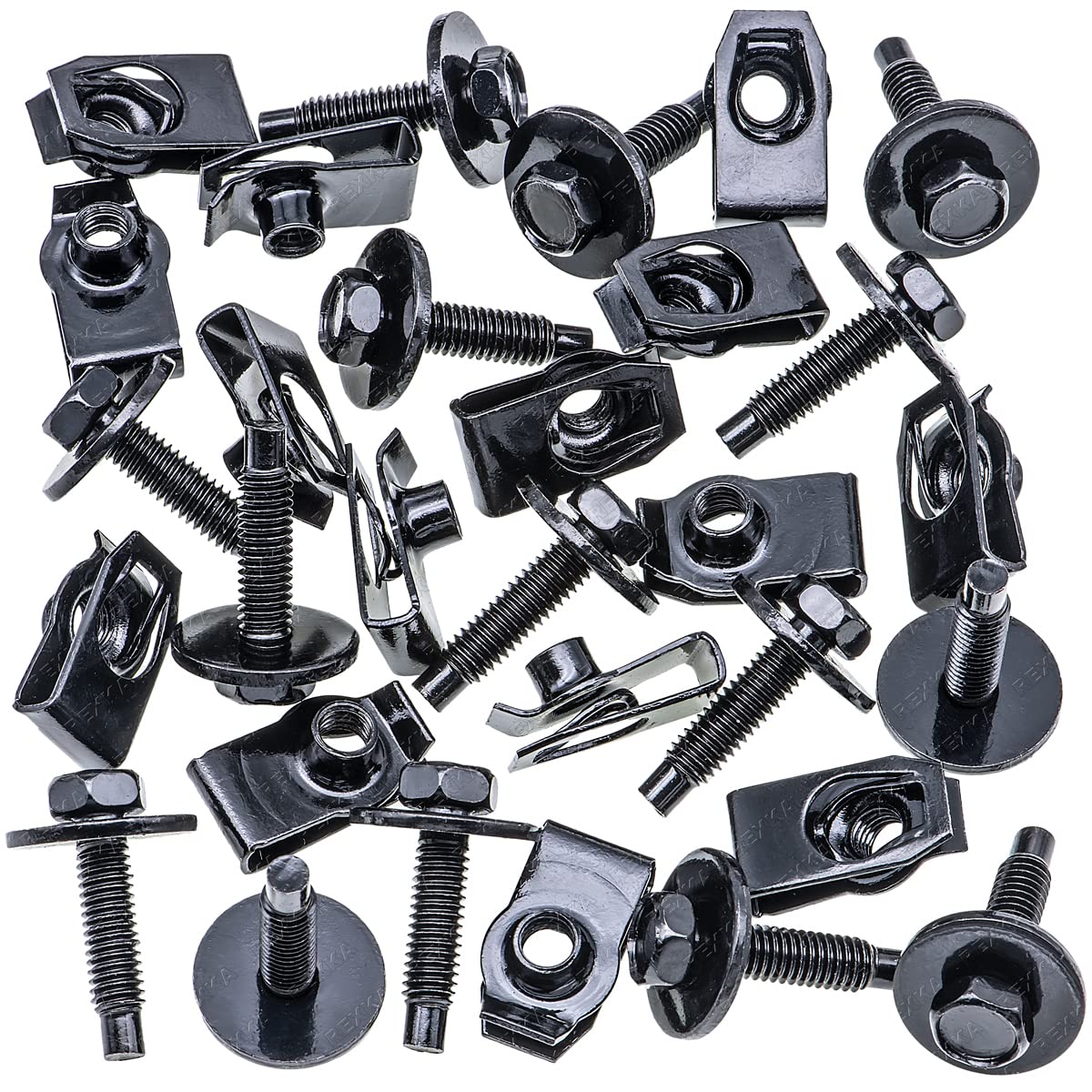 Rexka 15 Sets M6-1.0 Extruded U Nuts & Hex Head SEMS Body Bolts Kits for GM Ford Chevy Chrysler Jeep Dodge - Multipurpose - Bumper Fender Splash Shield Under Cover Hood Engine - Image 4