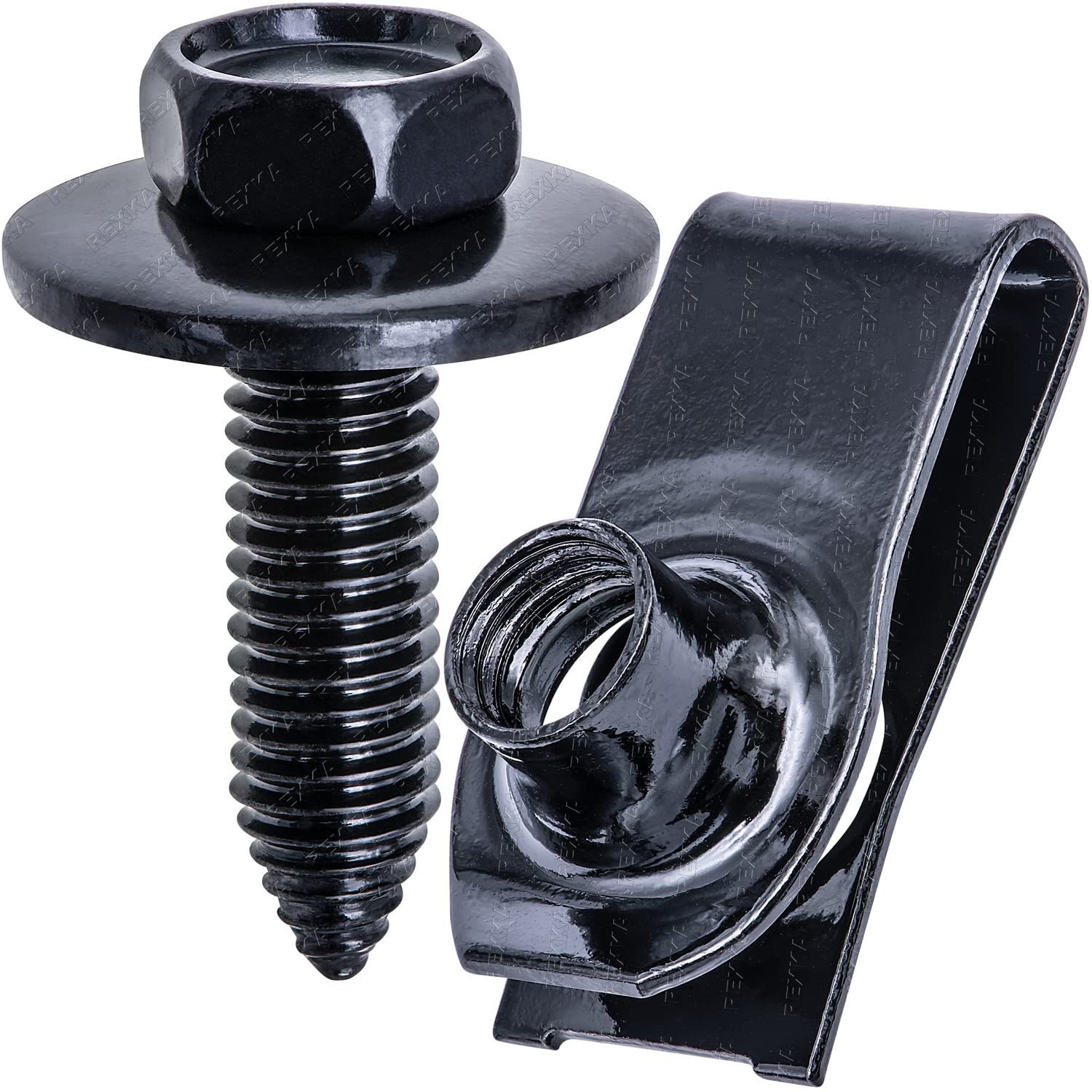 Rexka 15 Sets M8-1.25 Extruded U Nut & Body Bolts Screw Kits for GM Ford Chevy Buick GMC Cadilac Hummer Oldsmobile Pontiac Saturn Cars Trucks - Image 1