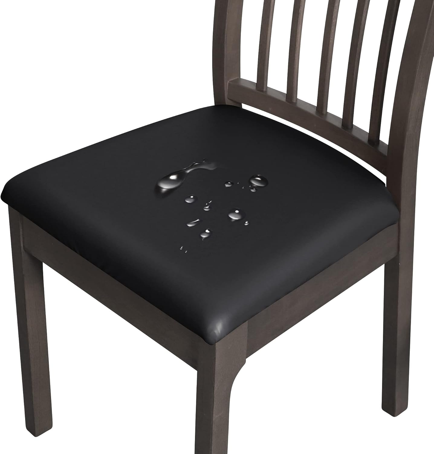 FORCHEER Waterproof PU Leather Chair Seat Covers Set of 4 Black Stretch Dining Room Chair seat Covers Kitchen Chair Seat Slipcovers 18inch Removable Washable - Image 1