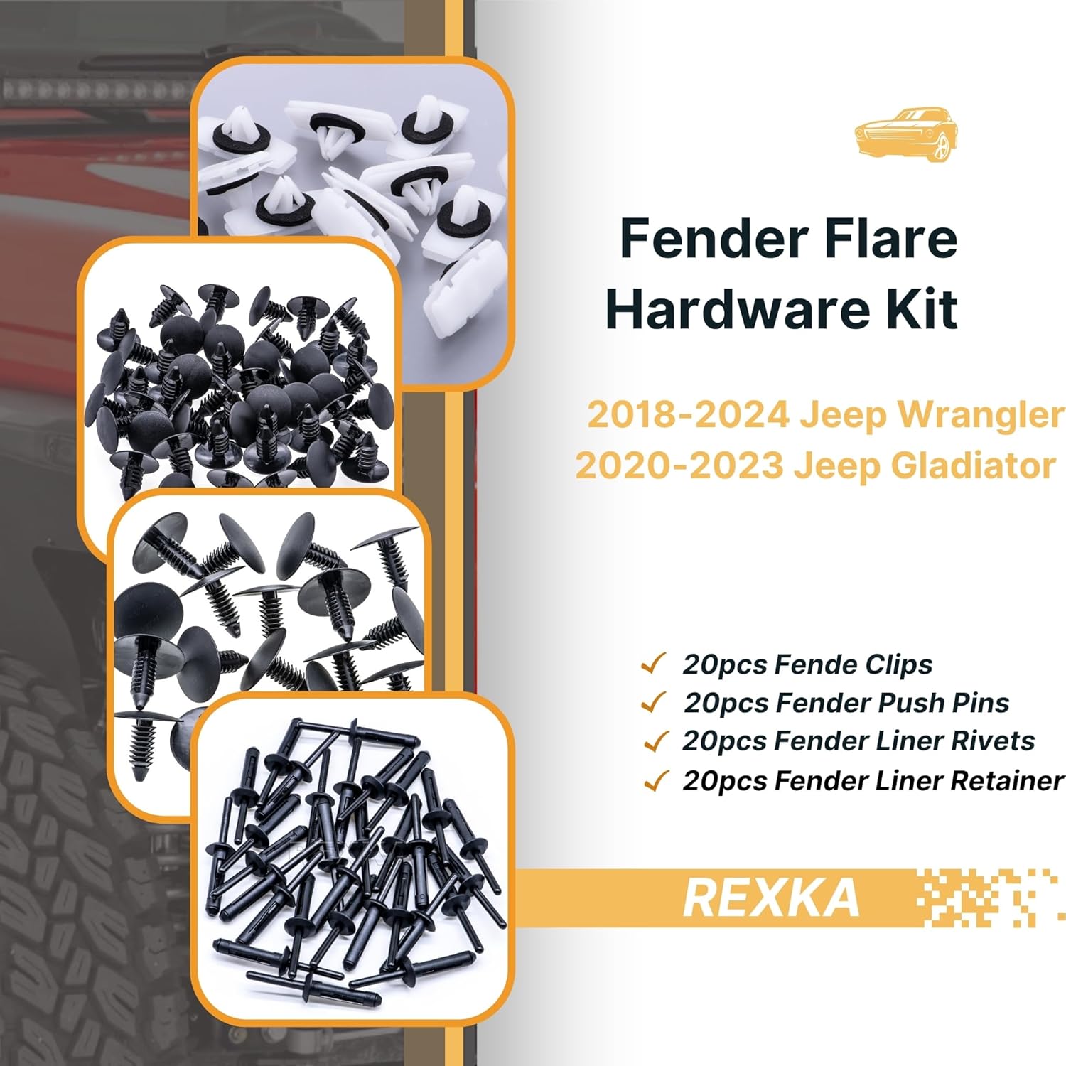 Rexka 80pcs Fender Flare Hardware Kits for Jeep Wrangler JL 2018-2024 Jeep Gladiator 2020-2023 JT Ram 1500 68526185AA 6506007AA 6506293AA 6505411AA Jeep Fender Clips - Image 2