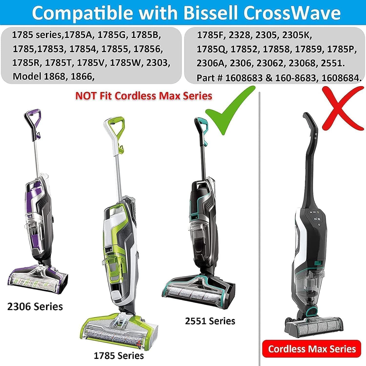or Bissell CrossWave Vacuum Cleaner Replacement Parts 2 Pack 1868 Bissell CrossWave Multi-Surace Brush Rolls Tangle-ree+ 2 Pack 1866 Replacement Vacuum ilters Part 1608683 1608684 1613568 - Image 4