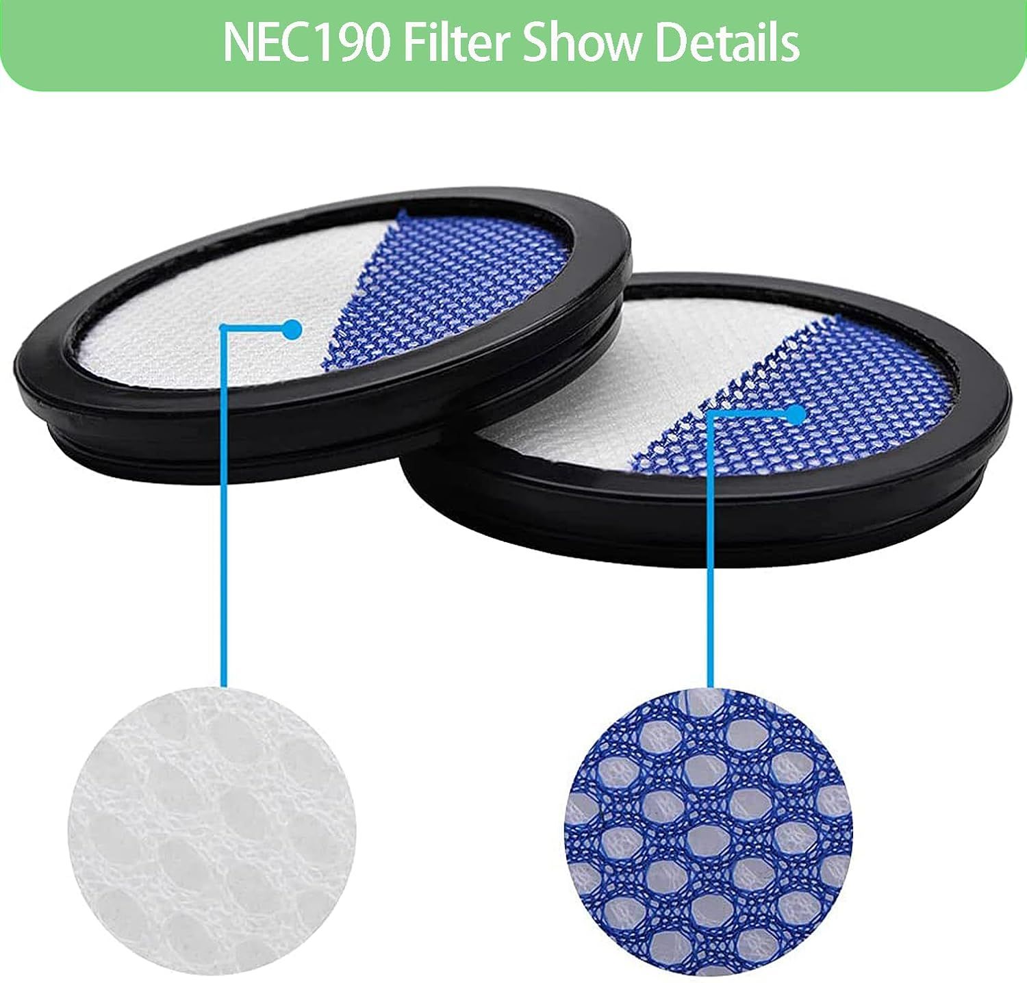 6 Pack Replacement ilters or Eureka RapidClean Pro Cordless Stick Vacuum Cleaner NEC180 NEC185 NEC186 NEC190 - Image 3