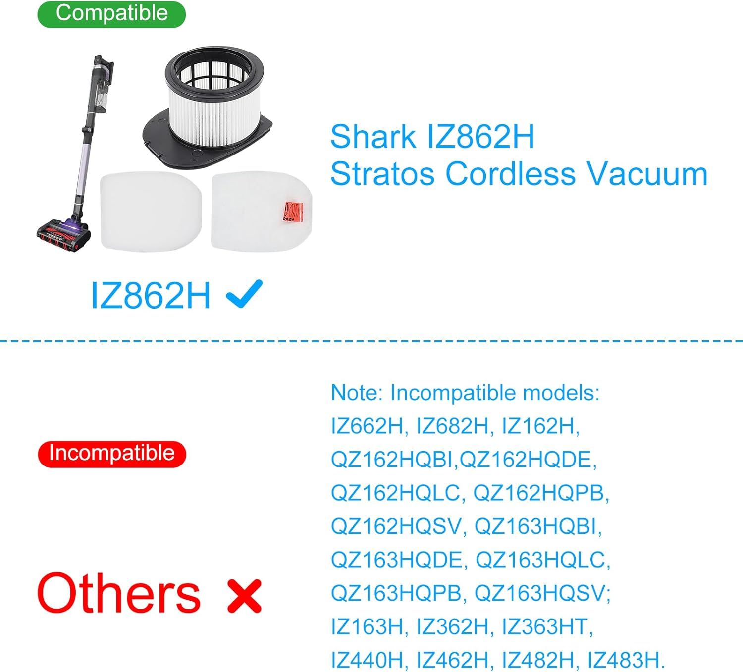 6 Pack ilter Replacement or Shark IZ862H Stratos Cordless Vacuum, Compatible with Shark IZ862H Upright Vacuum Include 2 oam ilter + 2 elt ilters Kit, White - Image 3