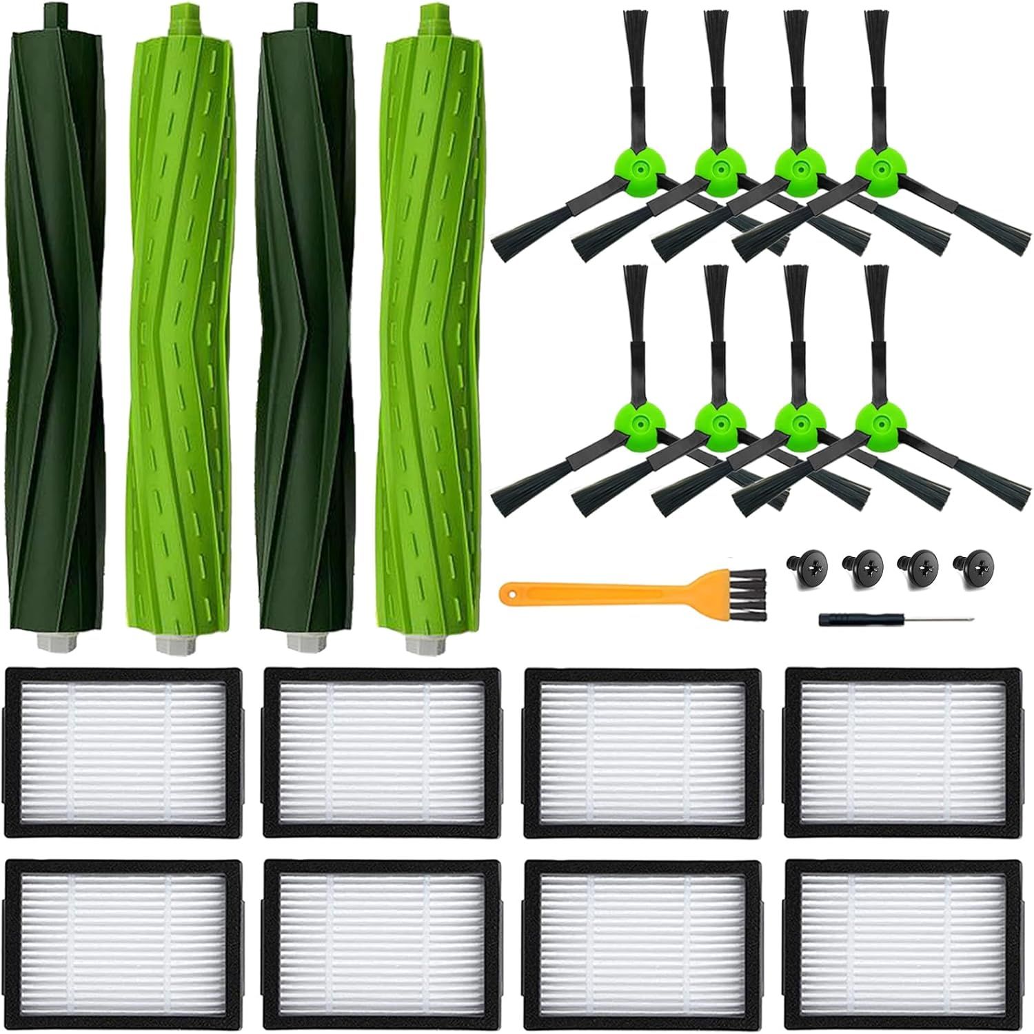18 Pack Replacement Parts Accessories Compatible or iRobot Roomba i3 i3+ i7 i7+ i4 i6 i6+i8 i8+/Plus E5 E6 E7 J7 i5+j5+ I,E &J Series Vacuum Cleaner 2 Set o Roller Brush & 8 ilters & 8 Side Brushes - Image 1