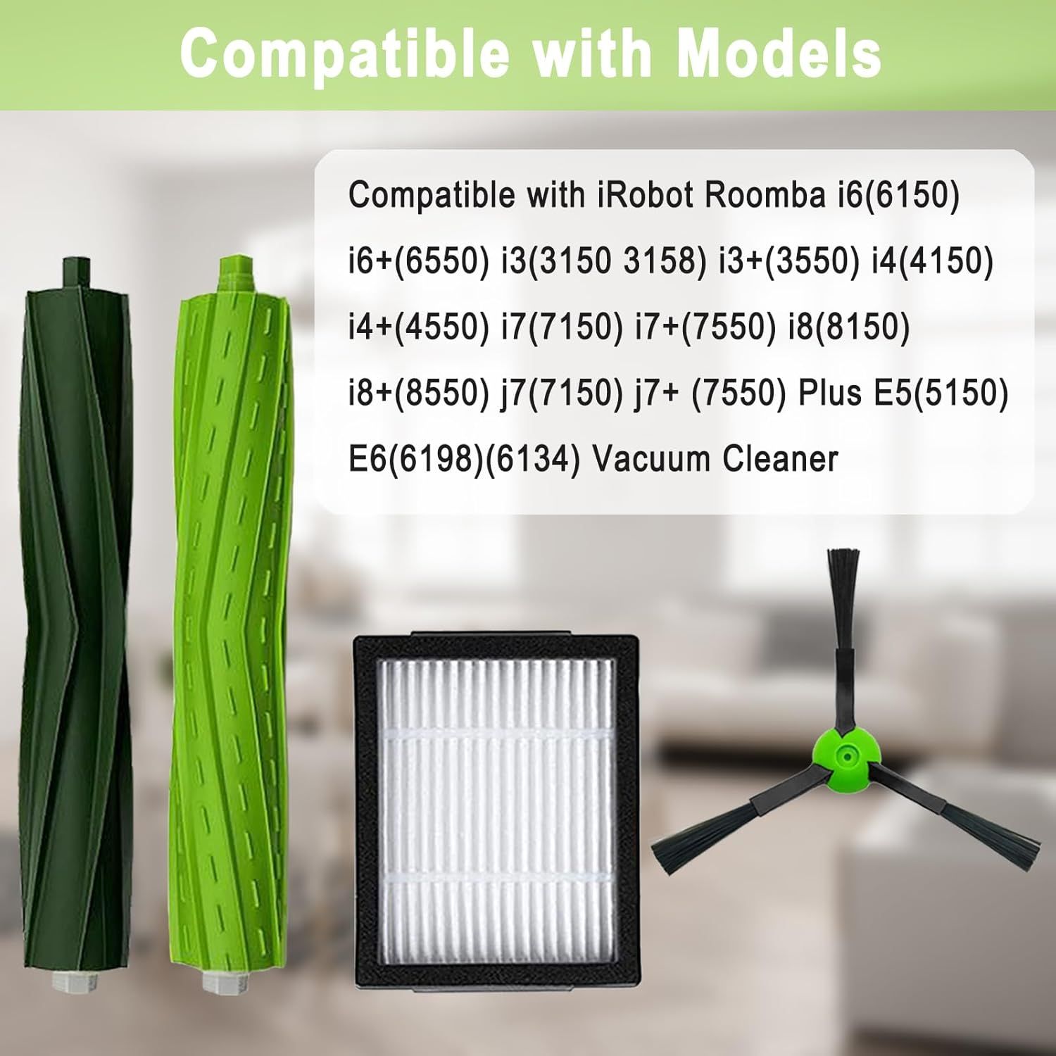 18 Pack Replacement Parts Accessories Compatible or iRobot Roomba i3 i3+ i7 i7+ i4 i6 i6+i8 i8+/Plus E5 E6 E7 J7 i5+j5+ I,E &J Series Vacuum Cleaner 2 Set o Roller Brush & 8 ilters & 8 Side Brushes - Image 3