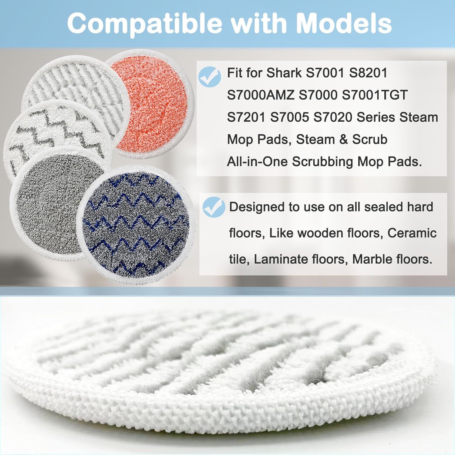 10 Pack Upgraded S7001 Pads Replacement Steam Mop Pads or Shark S7001 S8201 S7000 S7201 S8001 S7000AMZ, S7001TGT Series Steam Mop Pads,Steam&Scrub All-in-One Scrubbing Mop Pads,Part Model#:XKITP7000 - Image 3
