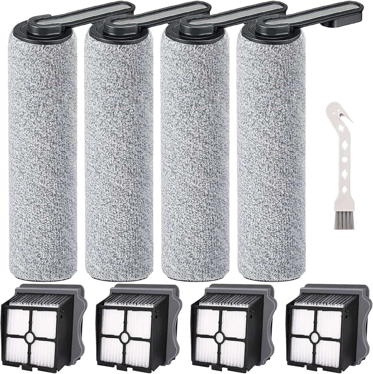Brush and ilters Replacement Parts Accessories Compatible or Tineco loor ONE S5/loor One S5 Pro Cordless Vacuum Cleaner, 4 Roller Brushes, 4 ilters - Image 1