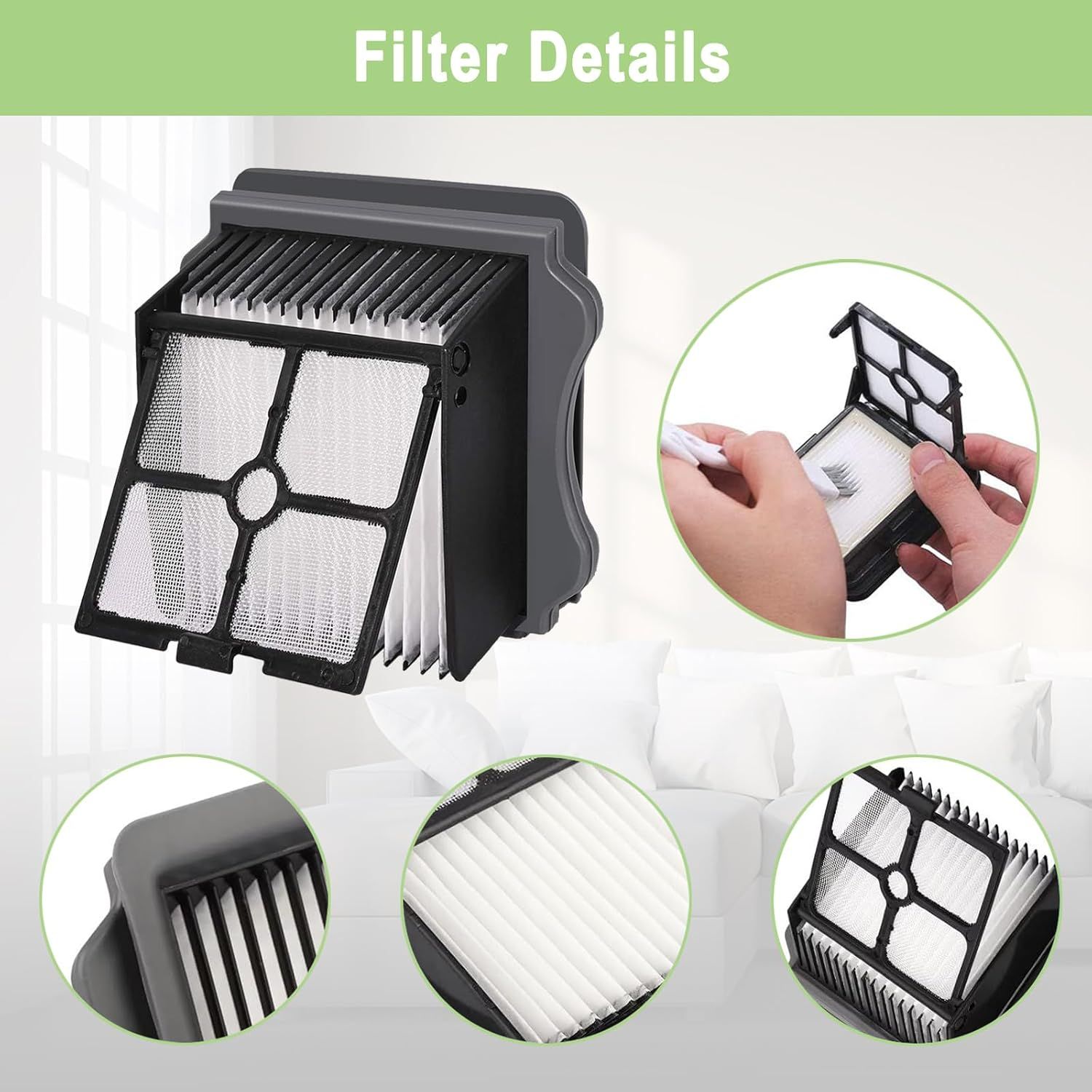 Brush and ilters Replacement Parts Accessories Compatible or Tineco loor ONE S5/loor One S5 Pro Cordless Vacuum Cleaner, 4 Roller Brushes, 4 ilters - Image 5