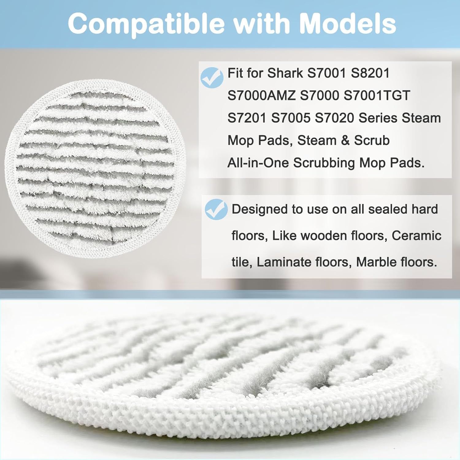 10 Pack S7001 Pads Replacement Steam Mop Pads or Shark S7001 S8201 S7000AMZ S8001 S7000 S7001TGT S7201 S7005 S7020 Series Steam Mop Pads Steam & Scrub All-in-One Scrubbing Mop Pads Part #: XKITP7000 - Image 3