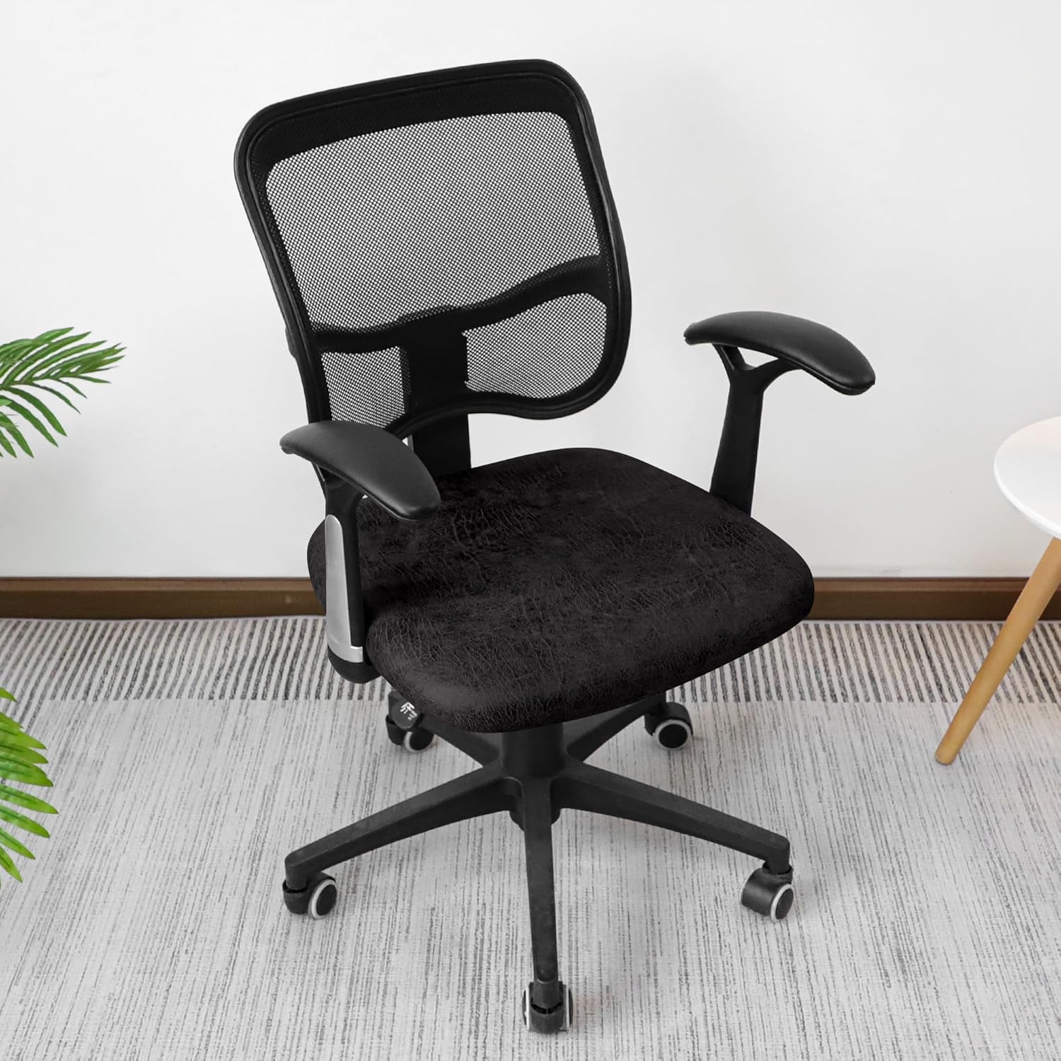 Leather Look Office Chair Seat Covers Set of 2 Black 20inch Square Stretch Seat Slipcovers for Dining Chair Cushions Removable Washable - Image 6