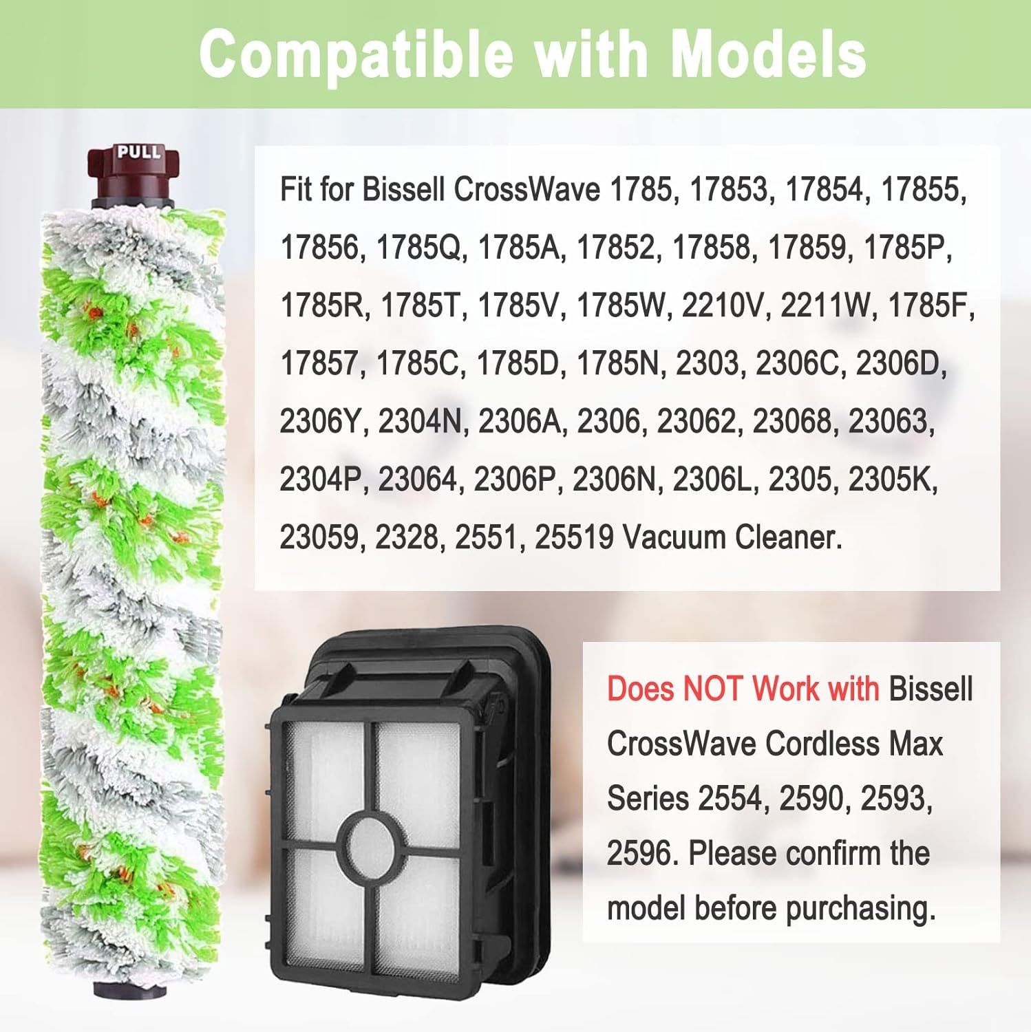8 Pack Replacement Parts or Bissell CrossWave Pet Pro 2306A & CrossWave 1785 Series 3888A Vacuum Cleaner, 4 Pack 2460 Brush Rolls, 4 Pack 1866 ilters, Compare to Part 1613568&161-3568, 1608684 - Image 3