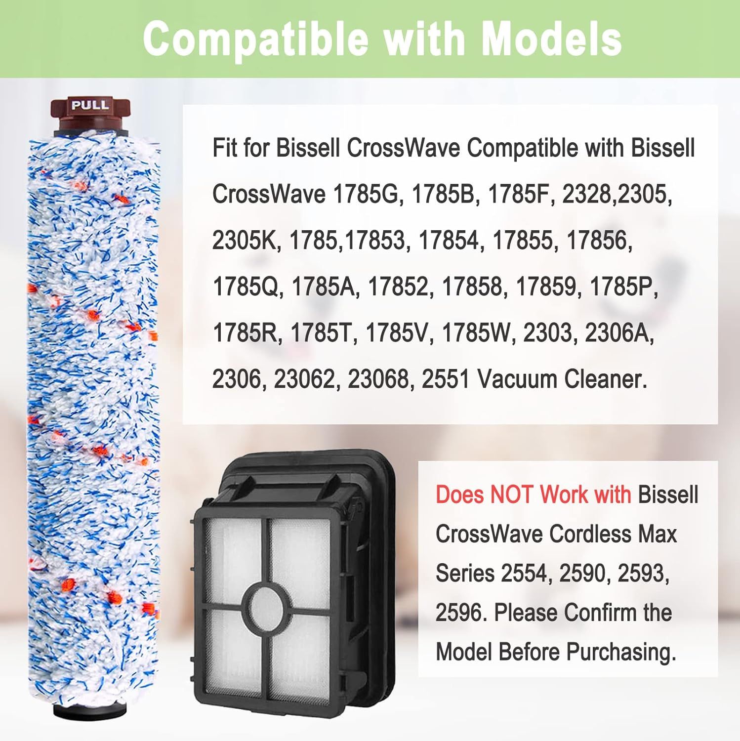 8 Pack Replacement Parts Compatible with Bissell CrossWave 1785 2306 3888A Vacuum Cleaner 4 Pack Multi-Surace Brush Roll 1868 4 Pack Vacuum ilter 1866 Compare to Part 1608683 160-8683 1608684 - Image 3