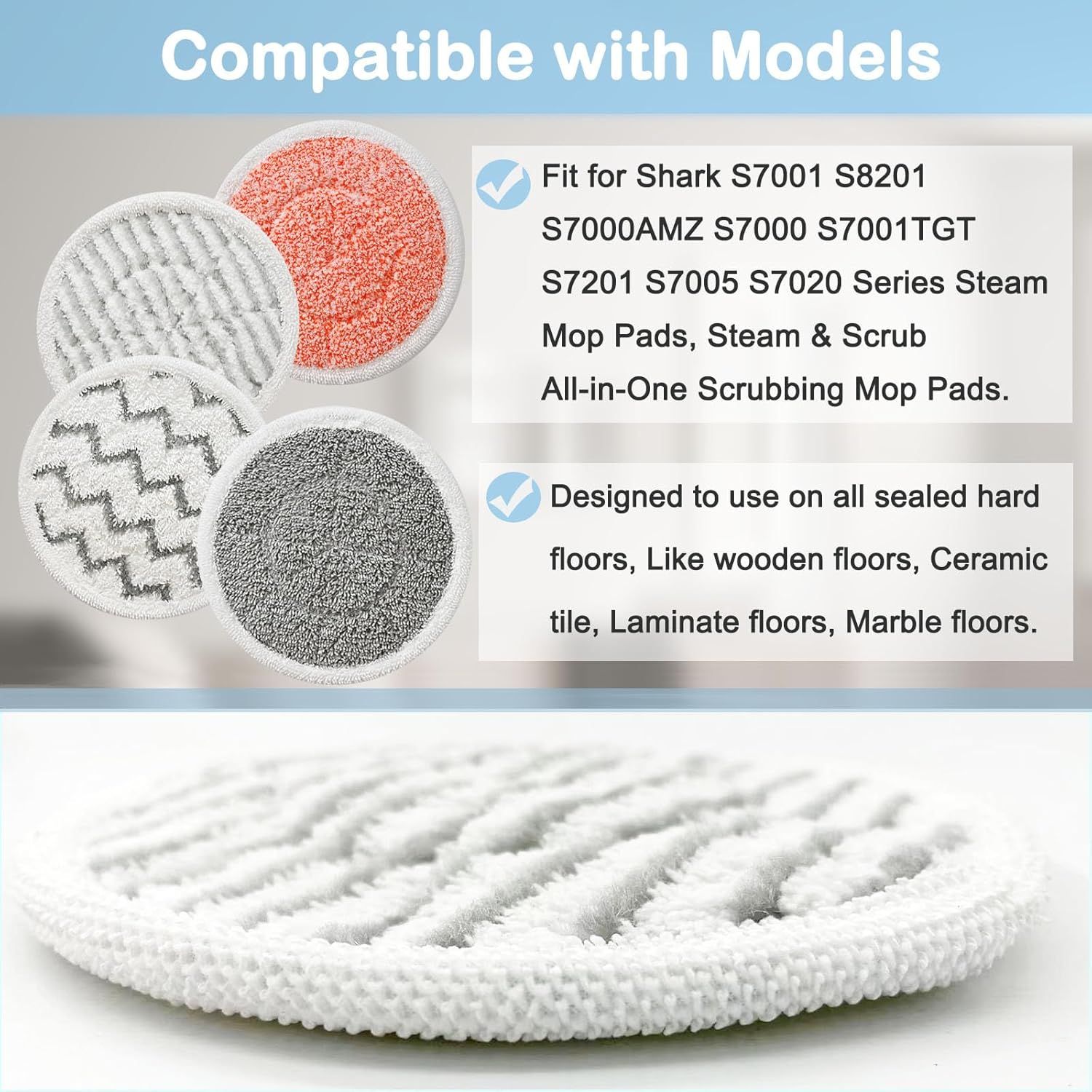 10 Pack Upgraded Replacement Steam Mop Pads or Shark S8201 S7001 S8001 S7201 S7000AMZ S7000 S7005 S7020 S7001C Steam Mop,Steam & Scrub All-in-One Scrubbing and Sanitizing,Dirt Grip Scrub Washable Pad - Image 3