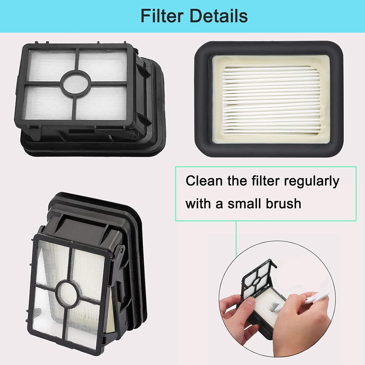 6 Pack Replacement Parts Compatible with Bissell CrossWave Vacuum Cleaner, 3 Pack Multi-Surace Brush Roll 1868 ,3 Pack Vacuum ilter 1866,Compare to Part 1608683, 160-8683, 1608684 - Image 4
