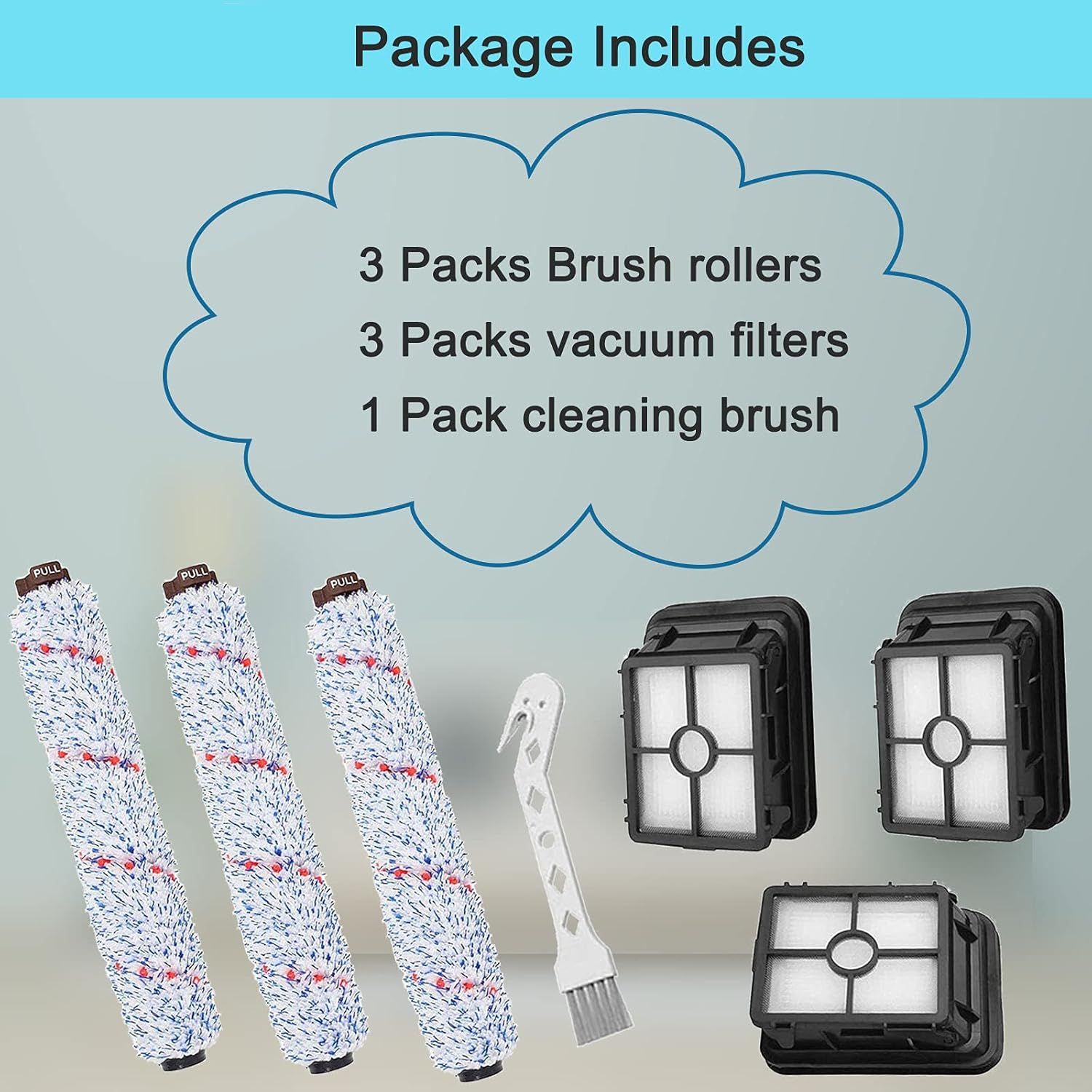 6 Pack Replacement Parts Compatible with Bissell CrossWave Vacuum Cleaner, 3 Pack Multi-Surace Brush Roll 1868 ,3 Pack Vacuum ilter 1866,Compare to Part 1608683, 160-8683, 1608684 - Image 5