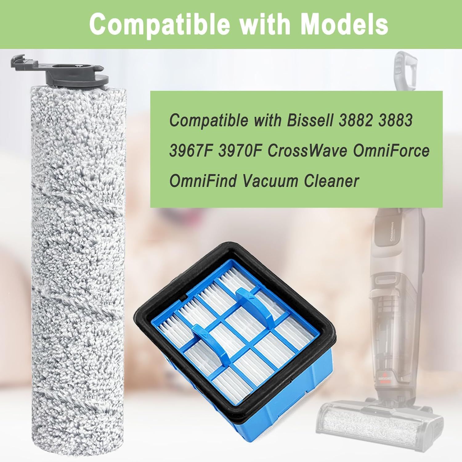 Replacement Parts or Bissell Crosswave Omniorce 3882 3883 3967 3970 CrossWave Omniorce Omniind Vacuum Cleaner, 2 Brush Rolls,4 ilters - Image 3