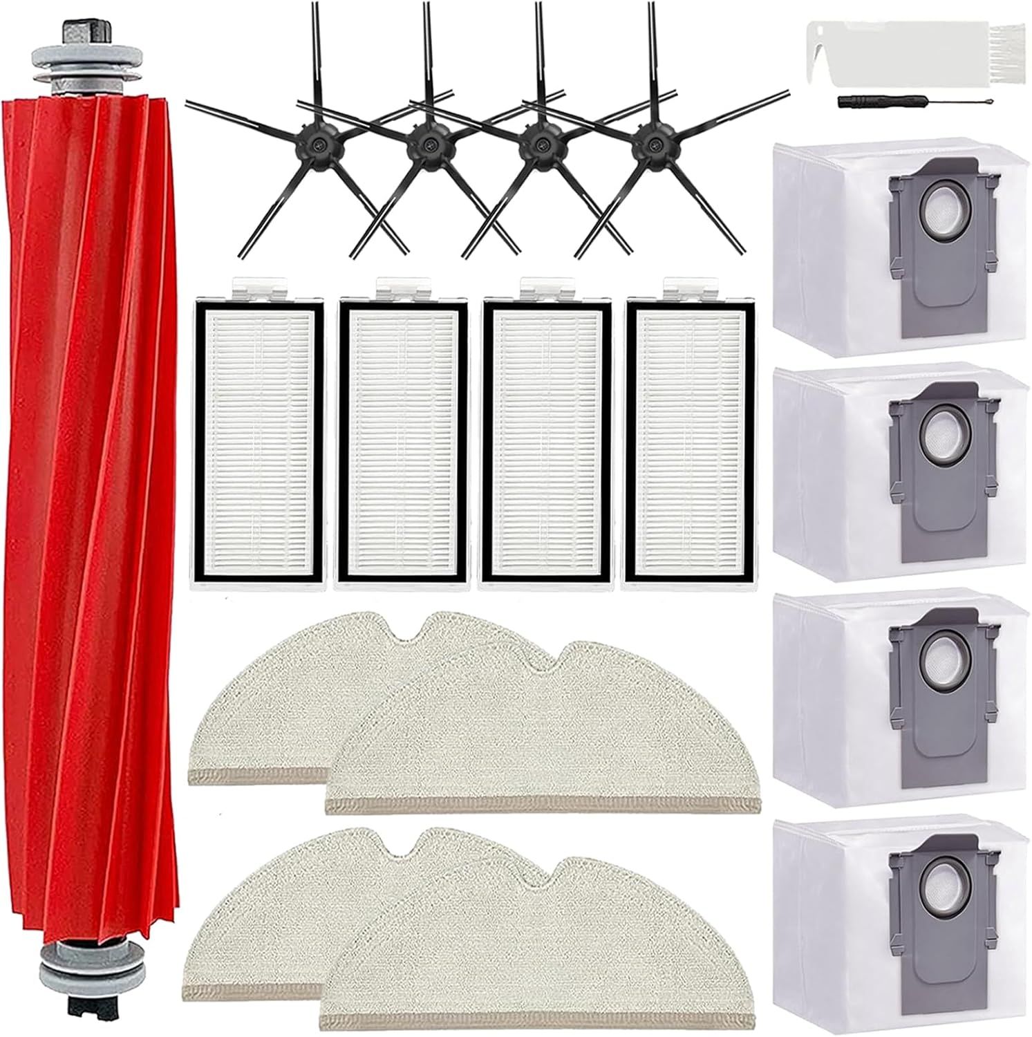 17 Pack  Q7 Replacement Parts Compatible or  Q7 Q7+ Q7 Max Q7 Max+ Vacuum Cleaner,1 Main Brush, 4 ilter, 4 Side Brush, 4 Mop Cloth, 4 Dust Bag - Image 1